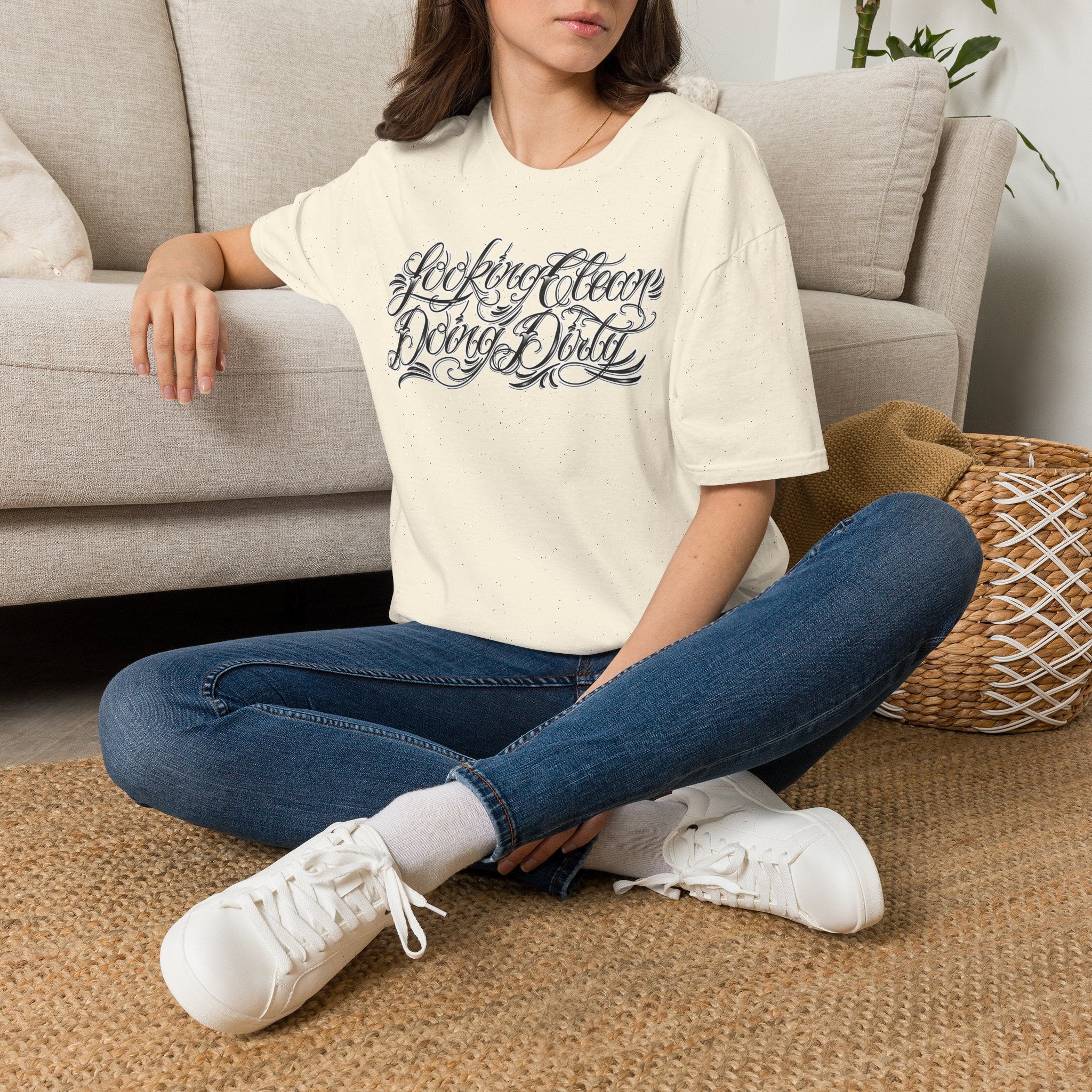 "Looking Clean, Doing Dirty" Tattoo Script Softstyle Unisex T-Shirt