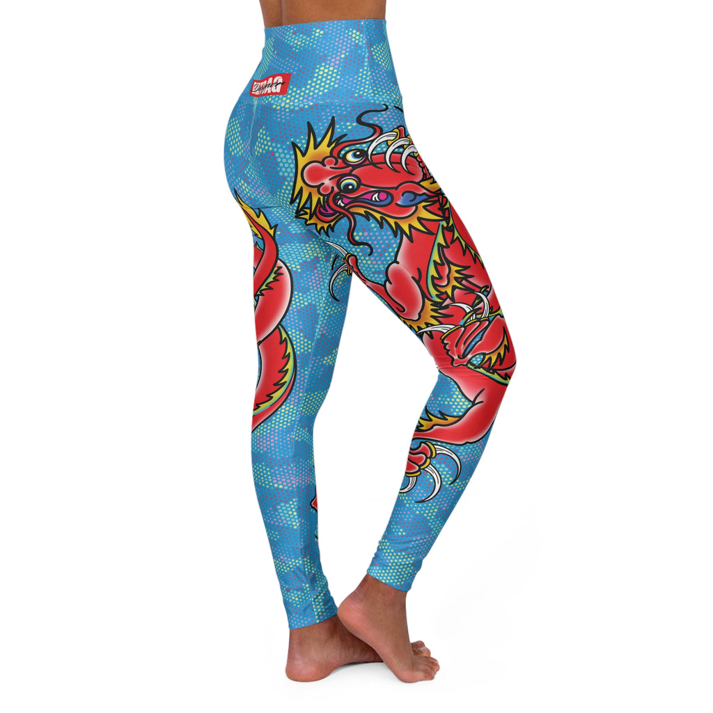 Custom Dragon W/ Light Blue Hexagon Camo High Waisted Leggings AOP