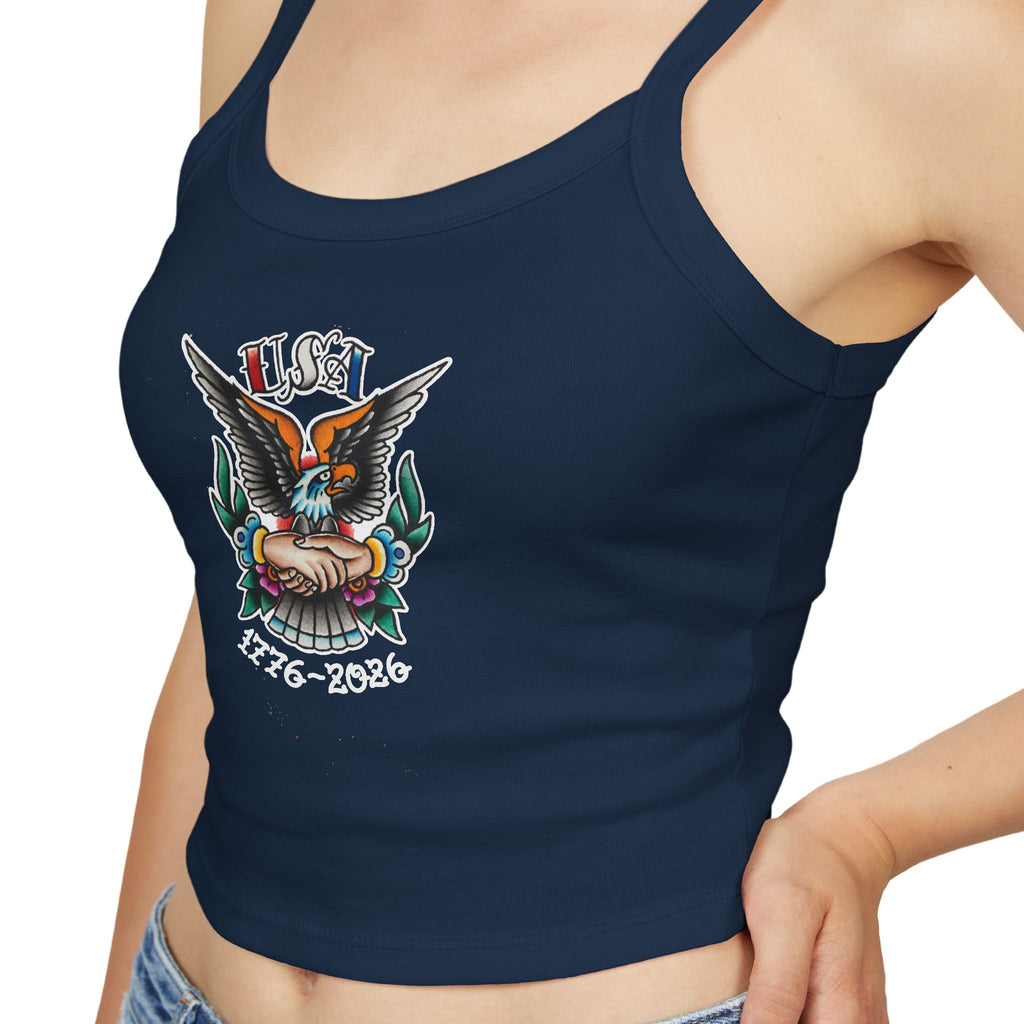 250th Anniversary Eagle w/Clasped Hands Tattoo Design 1776-2026 Spaghetti Strap Woman's Tank Top