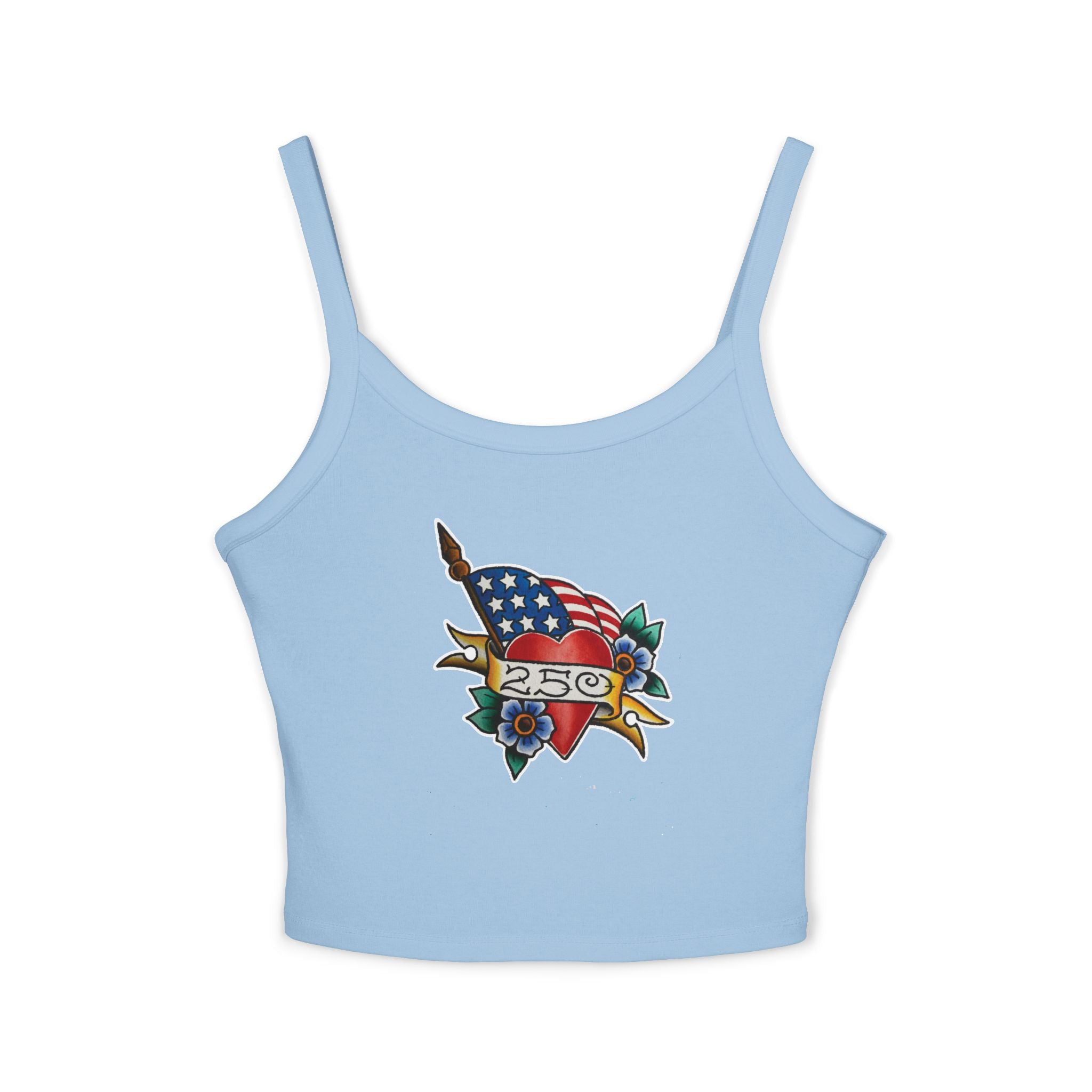 250th Anniversary Banner Heart and Flag Spaghetti Strap Woman's Tank Top