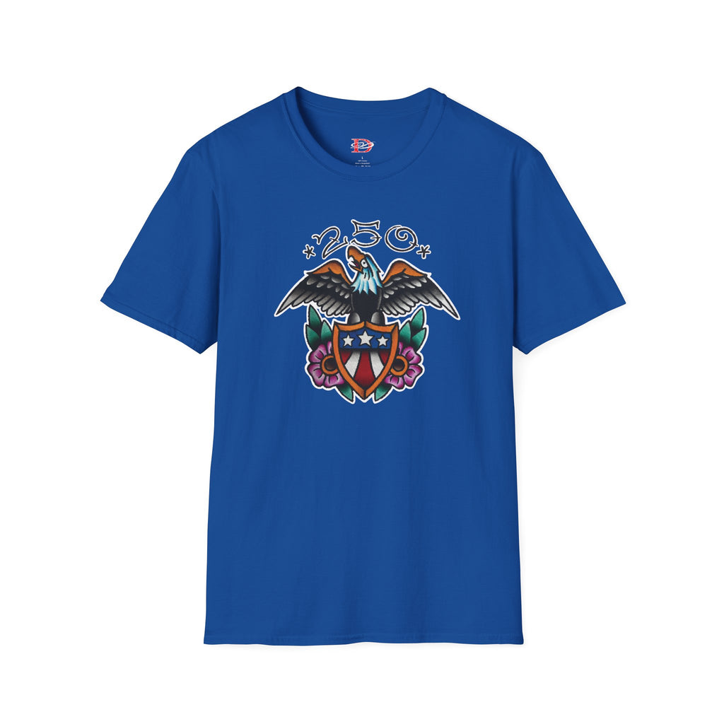 250th Anniversary Eagle w/Flag Shield Tattoo Unisex Softstyle T‑Shirt