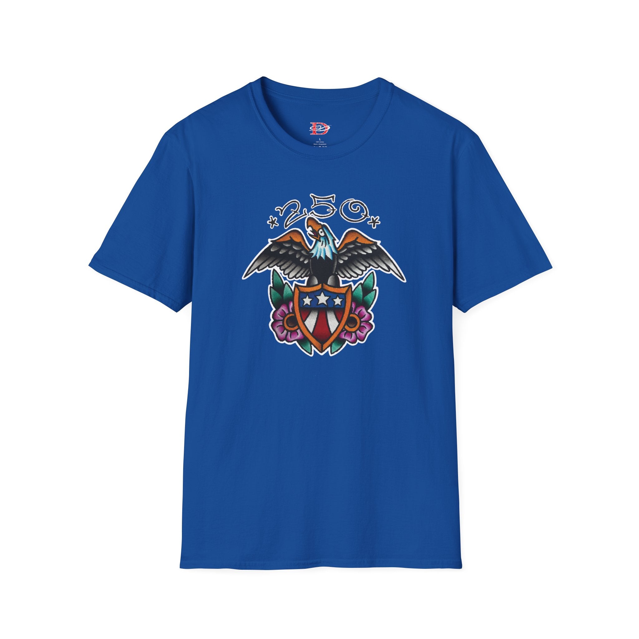 250th Anniversary Eagle w/Flag Shield Tattoo Unisex Softstyle T‑Shirt