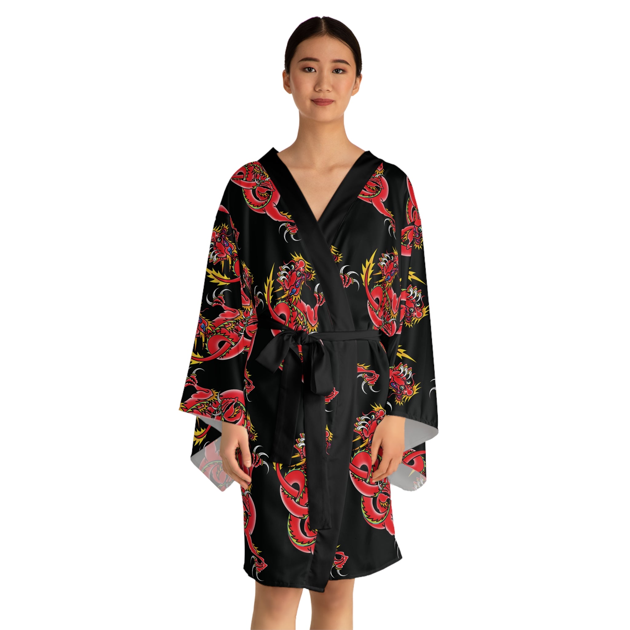 Custom Dragon Pattern Long Sleeve Kimono Robe AOP