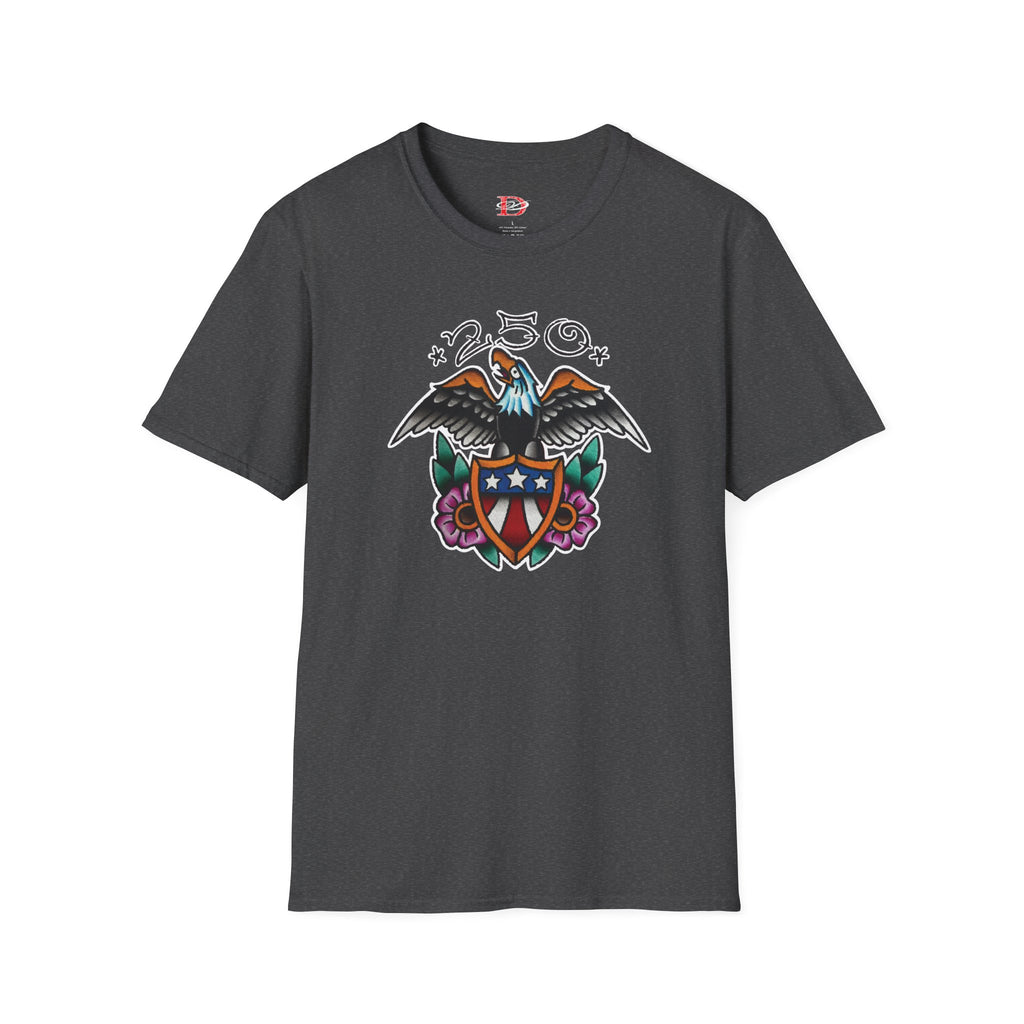 250th Anniversary Eagle w/Flag Shield Tattoo Unisex Softstyle T‑Shirt