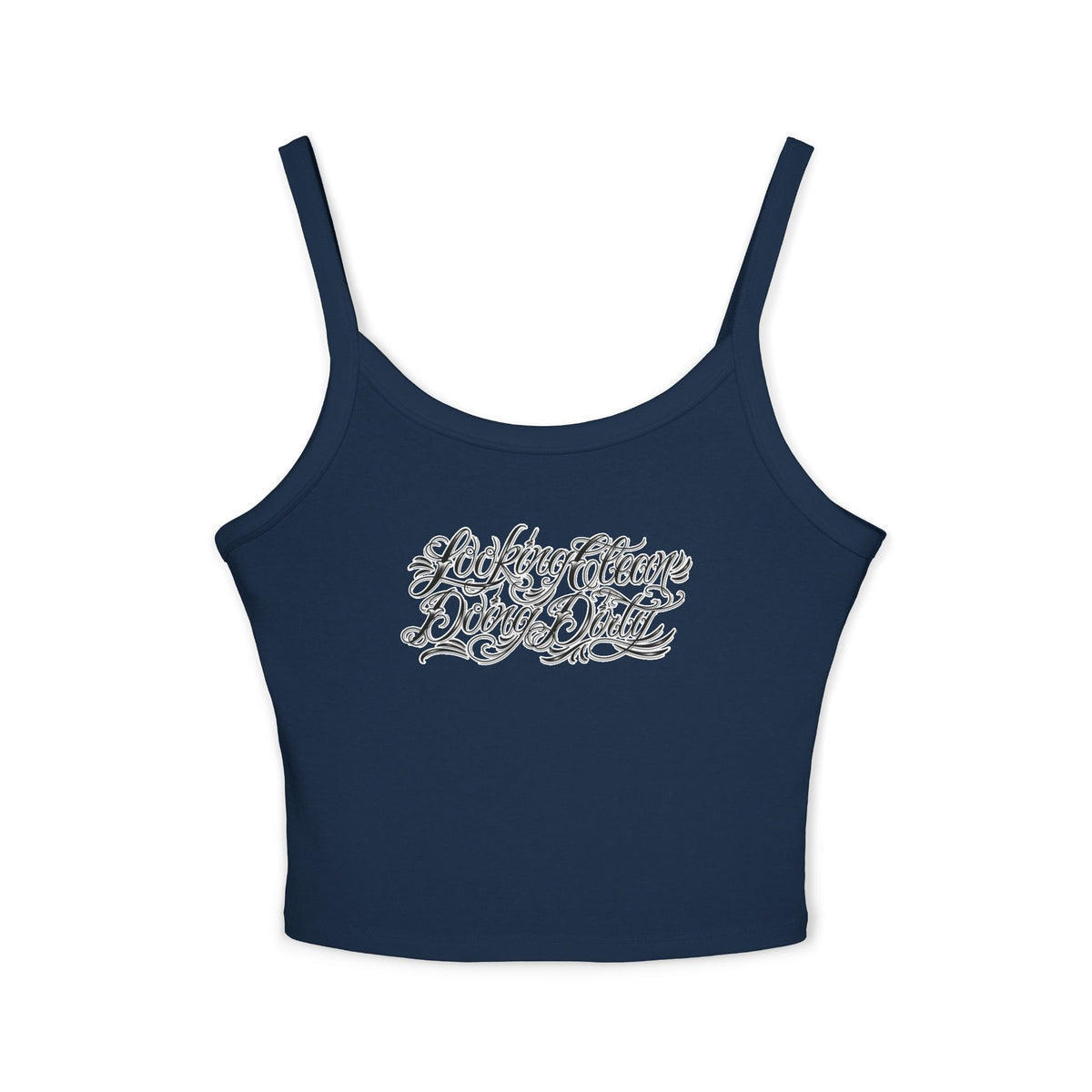"Looking Clean, Doing Dirty" Tattoo Script  Design Spaghetti Strap Woman's Tank Top