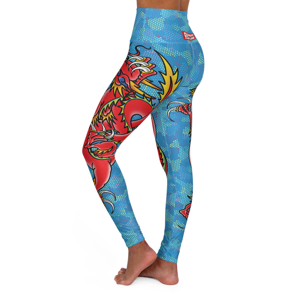 Custom Dragon W/ Light Blue Hexagon Camo High Waisted Leggings AOP