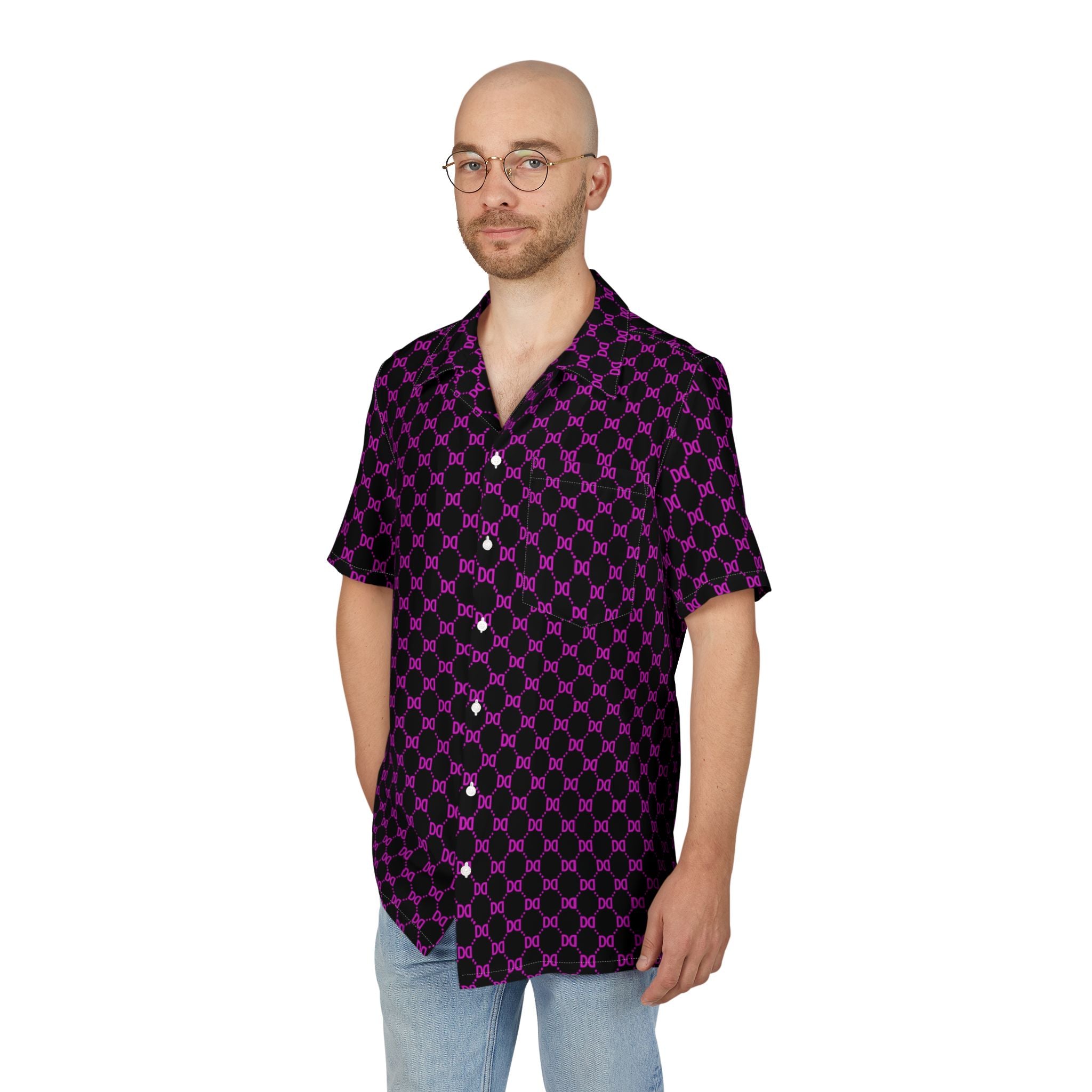 DD Monogram Print Button Up Hawaiian Shirt AOP