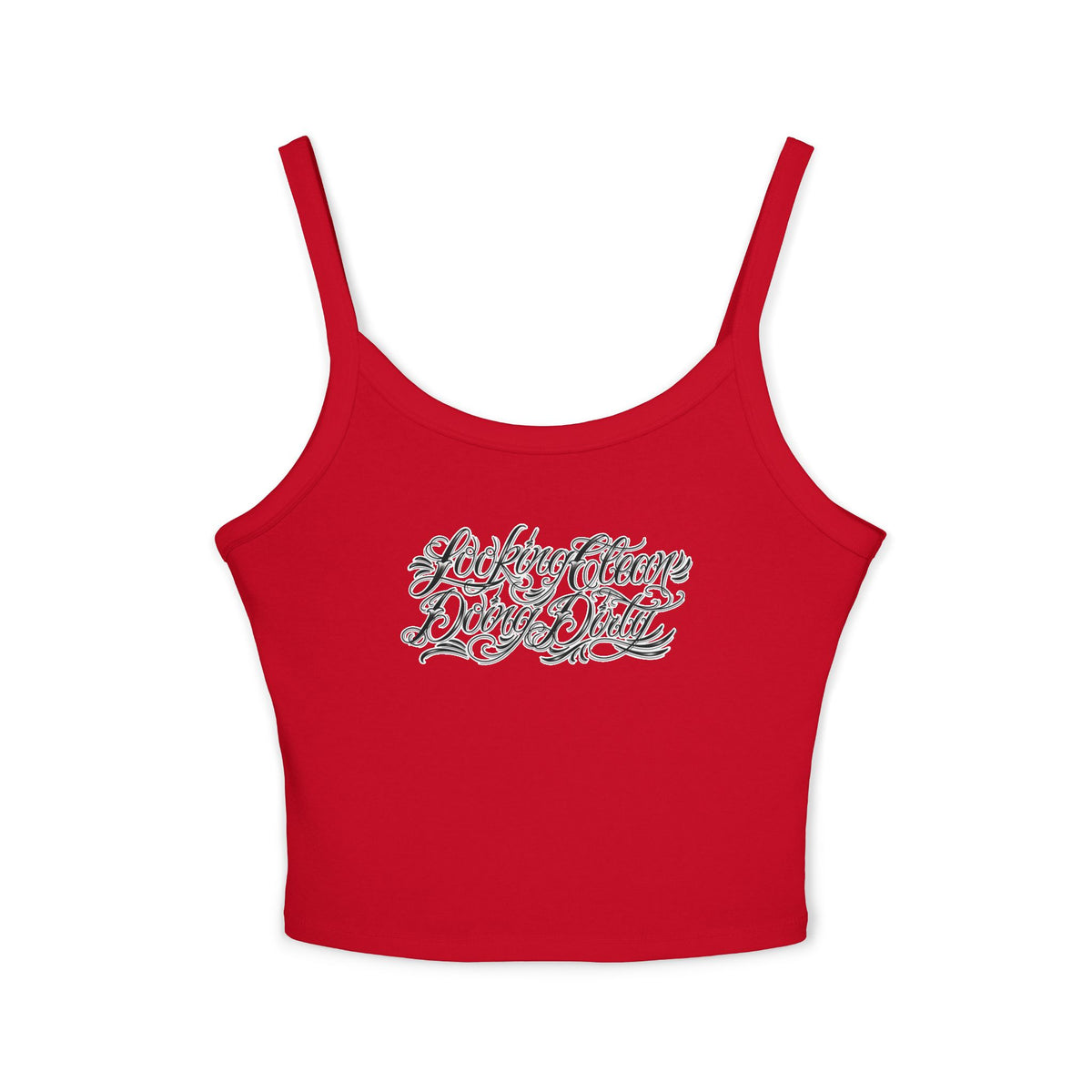 "Looking Clean, Doing Dirty" Tattoo Script  Design Spaghetti Strap Woman's Tank Top