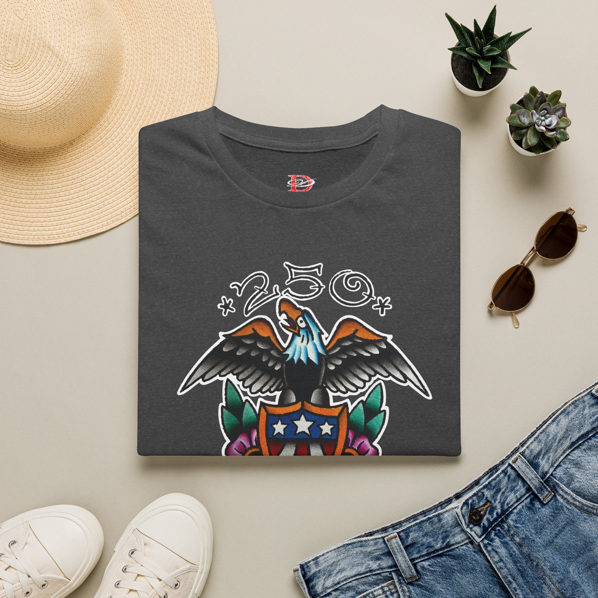 250th Anniversary Eagle w/Flag Shield Tattoo Unisex Softstyle T‑Shirt