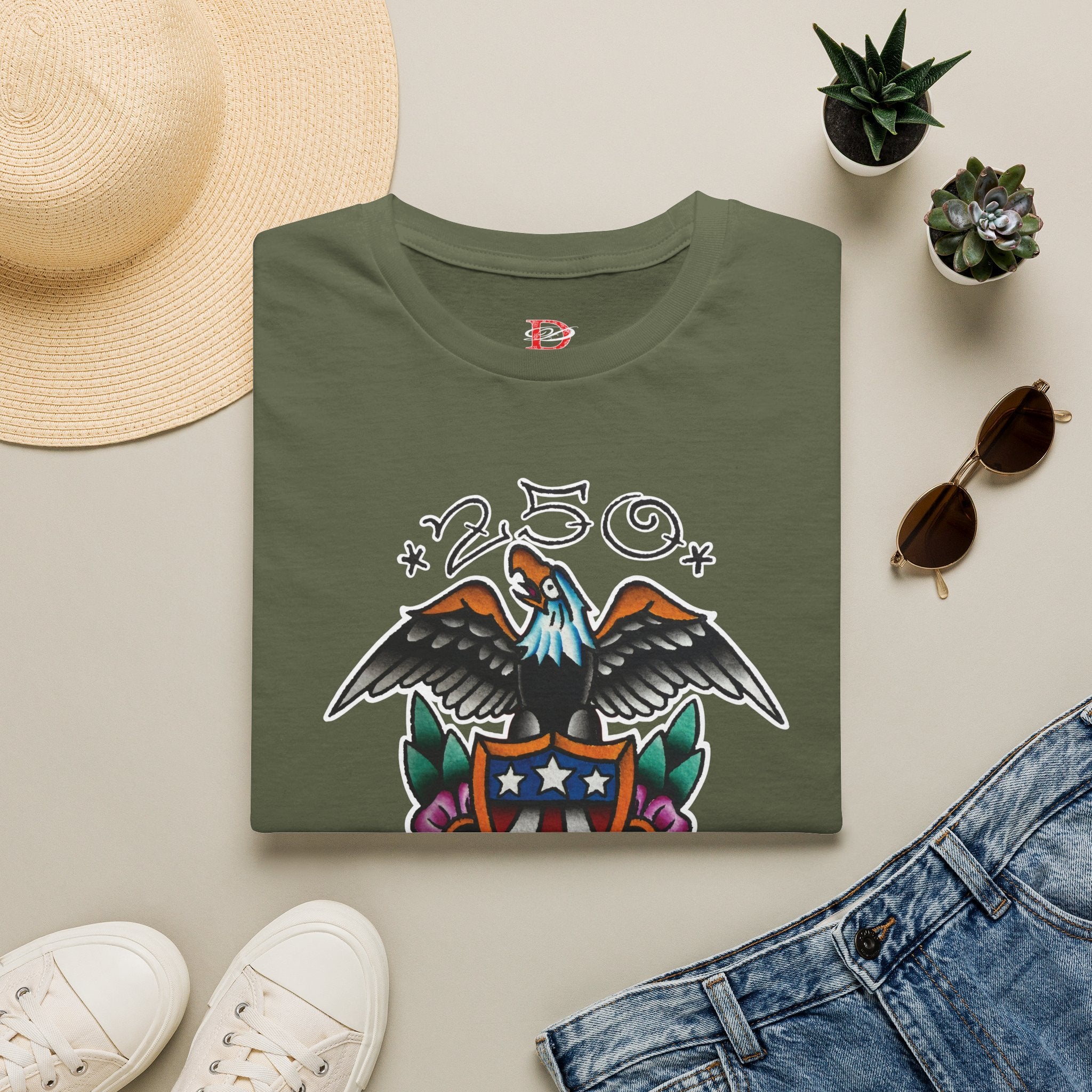 250th Anniversary Eagle w/Flag Shield Tattoo Unisex Softstyle T‑Shirt