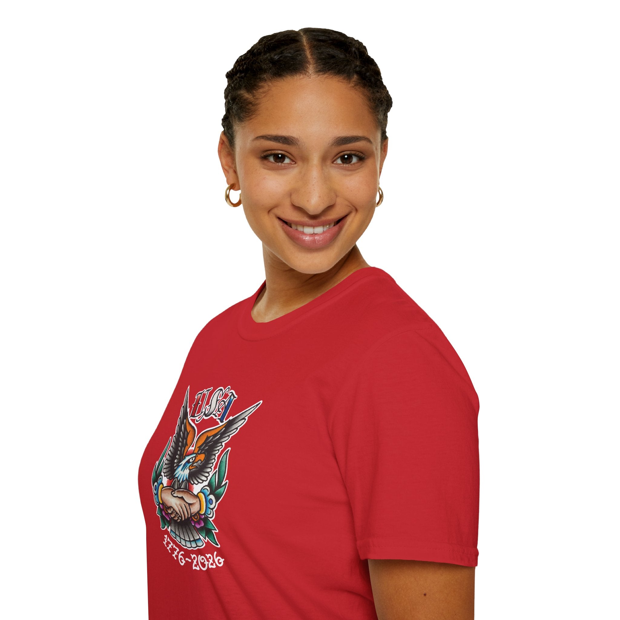 250th Anniversary 1776-2026 Clasped Hands w/Eagle Unisex Softstyle Tattoo T‑Shirt