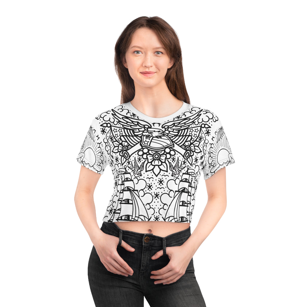 American Traditional Tattoo Body Suit Women's Crop Tee AOP