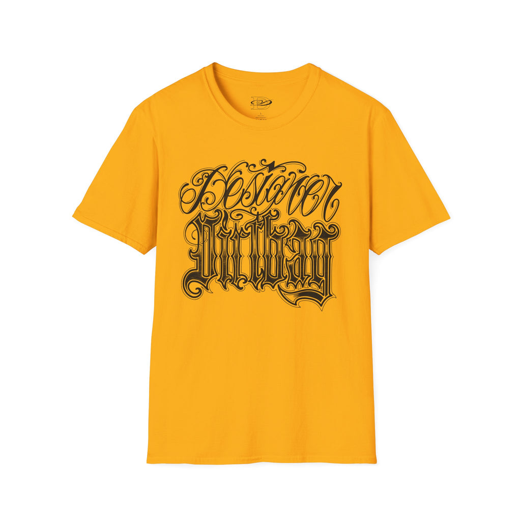 DD Custom Script Lettering w/Gothic Old English Unisex Softstyle T-Shirt