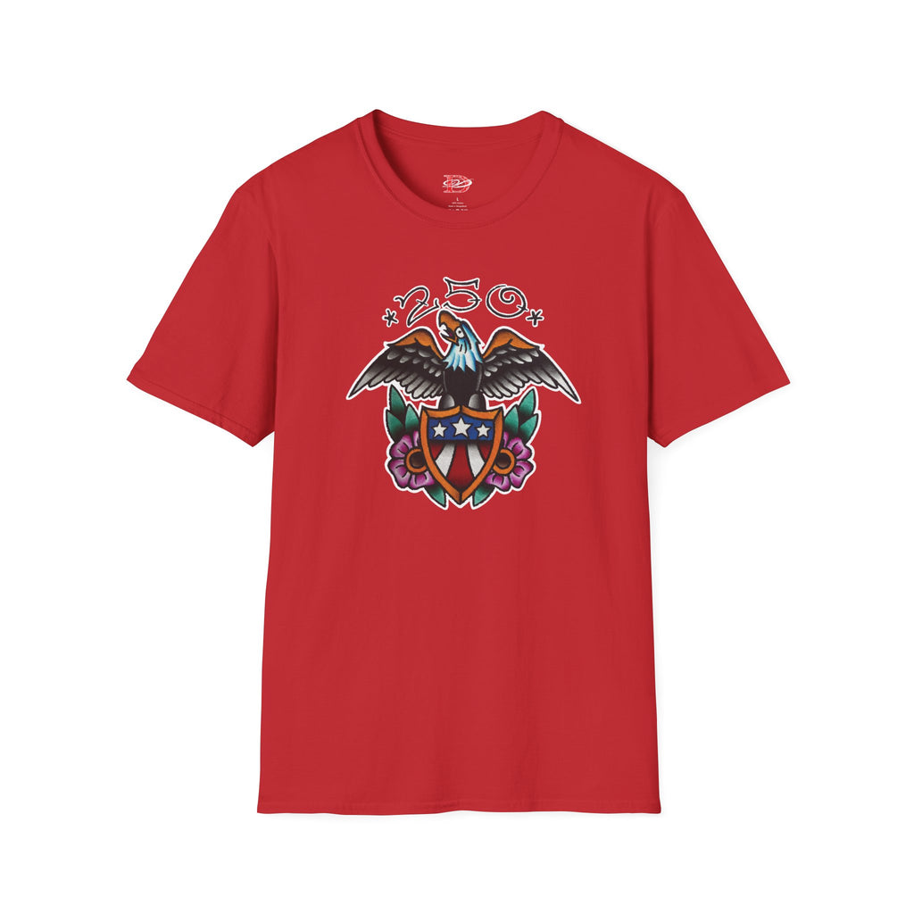250th Anniversary Eagle w/Flag Shield Tattoo Unisex Softstyle T‑Shirt