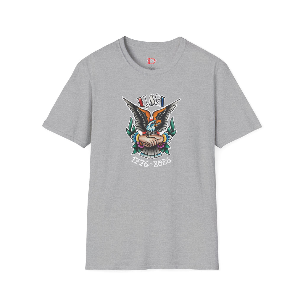 250th Anniversary 1776-2026 Clasped Hands w/Eagle Unisex Softstyle Tattoo T‑Shirt