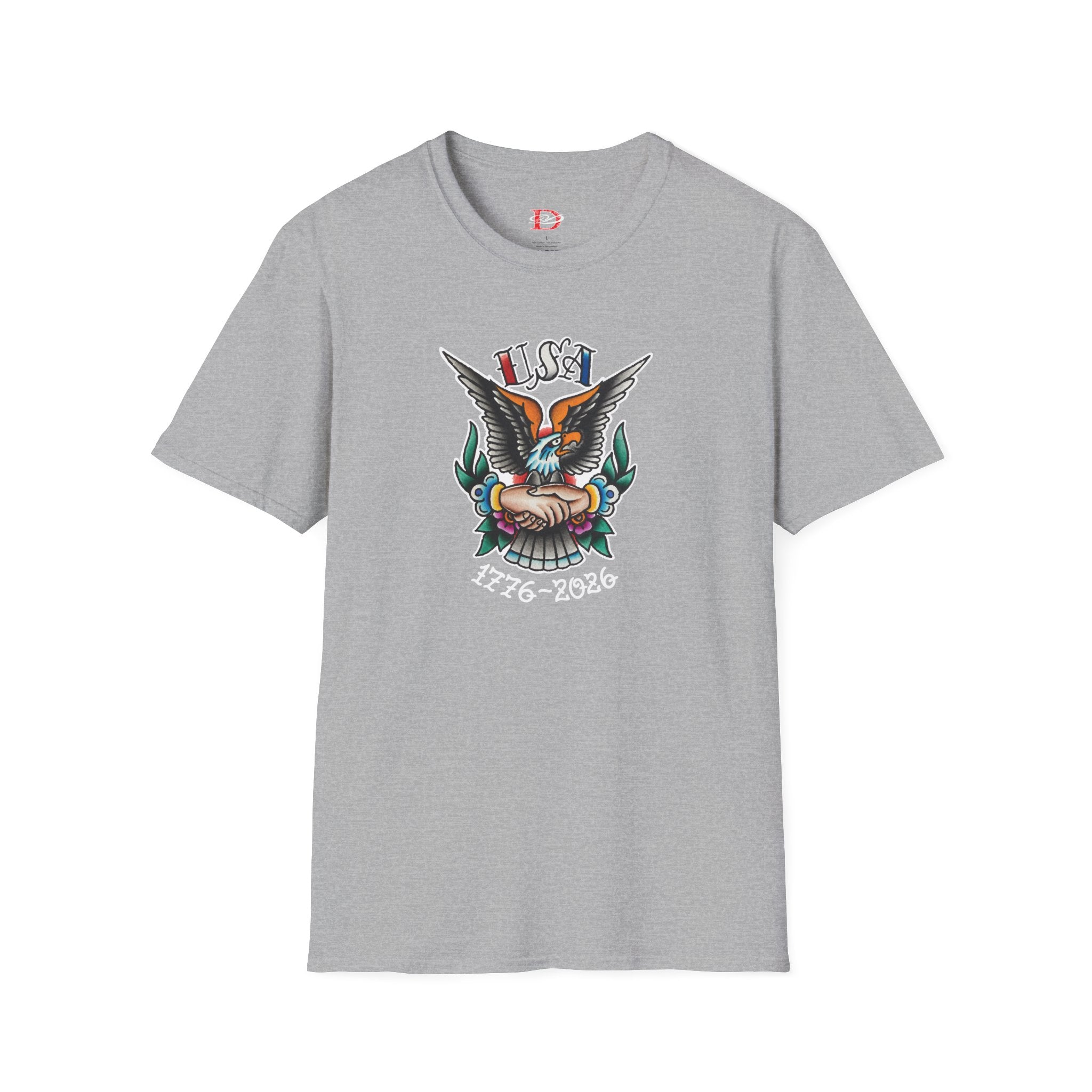 250th Anniversary 1776-2026 Clasped Hands w/Eagle Unisex Softstyle Tattoo T‑Shirt