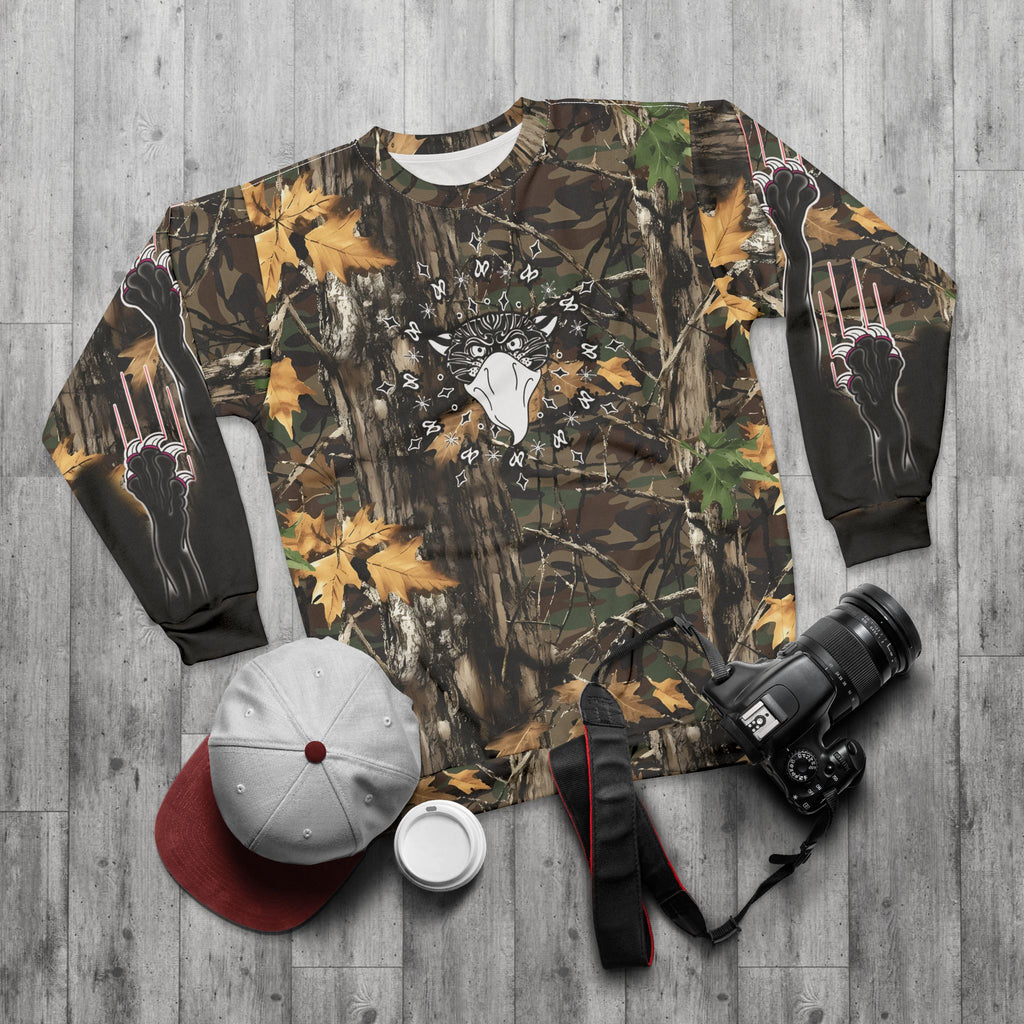 Bandito Panther Paisley Print W/ Clawing Panther Paws Unisex Real Tree Sweatshirt AOP