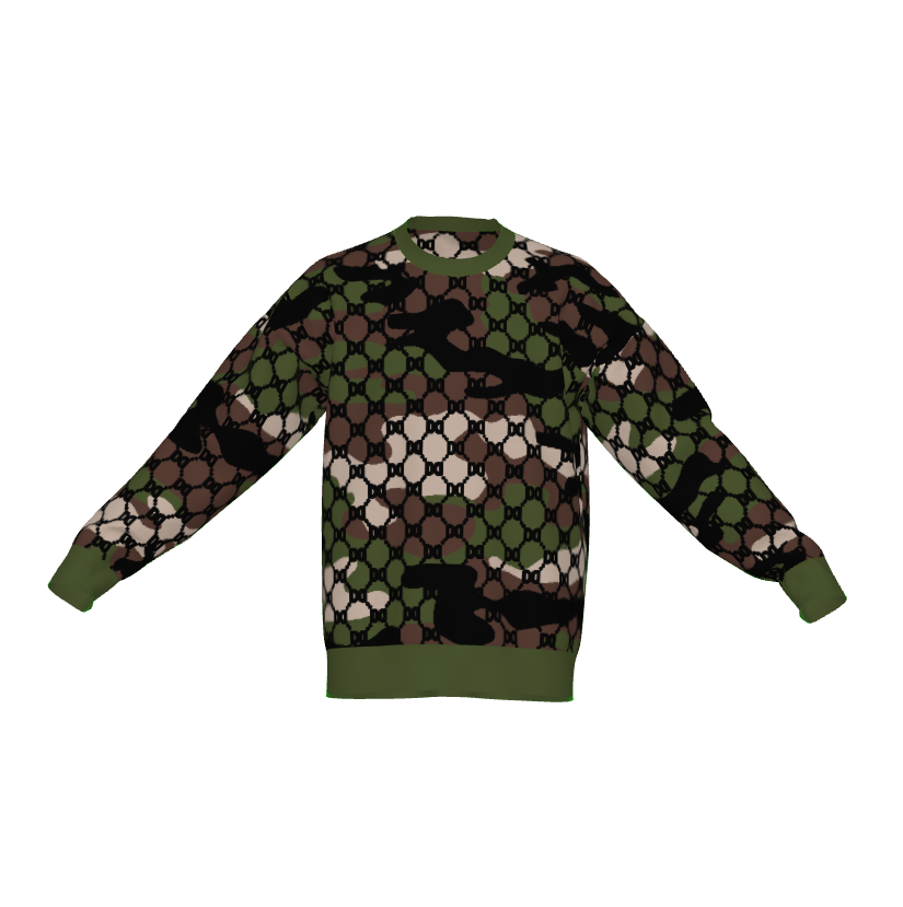 DD Custom Monogram Green Camo Lightweight Crewneck Knitted Sweater