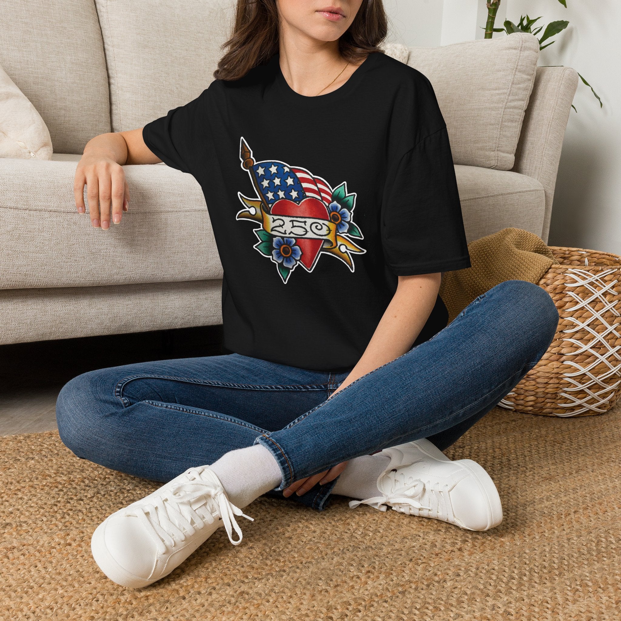 250th Anniversary American Flag and Heart Tattoo Unisex Softstyle T‑Shirt