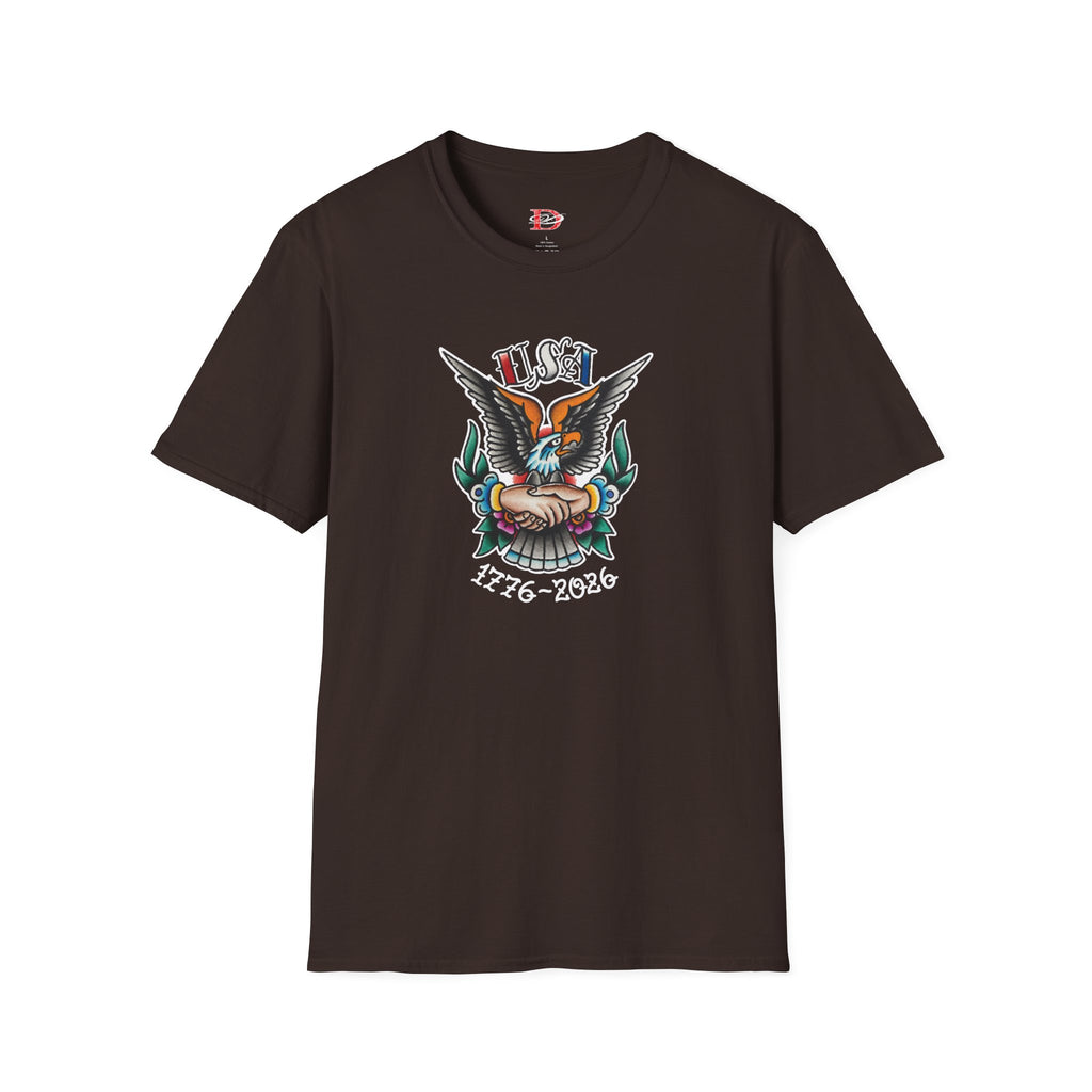 250th Anniversary 1776-2026 Clasped Hands w/Eagle Unisex Softstyle Tattoo T‑Shirt