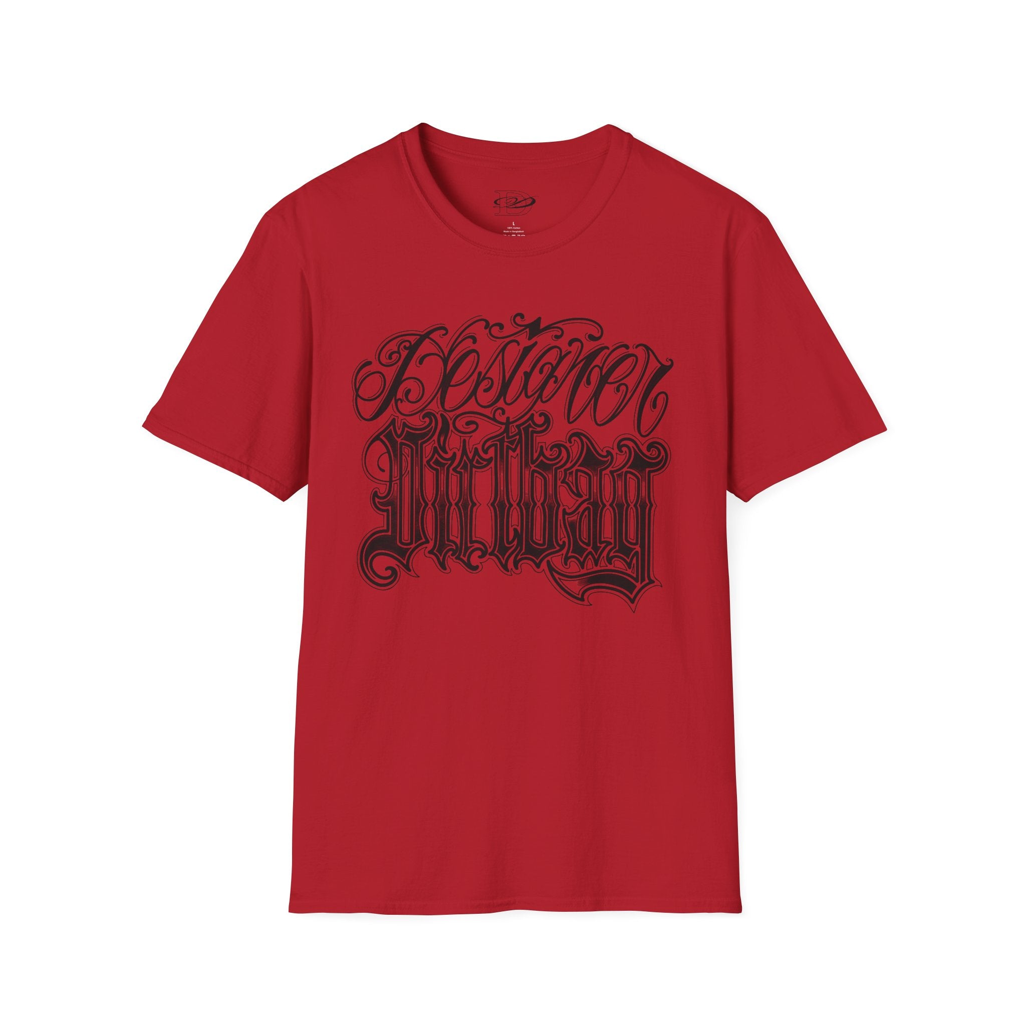 DD Custom Script Lettering w/Gothic Old English Unisex Softstyle T-Shirt