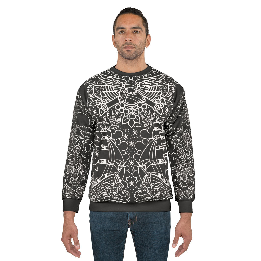 Traditional American Tattoo Body Suit Blueprint Edition Unisex Crewneck Sweatshirt AOP