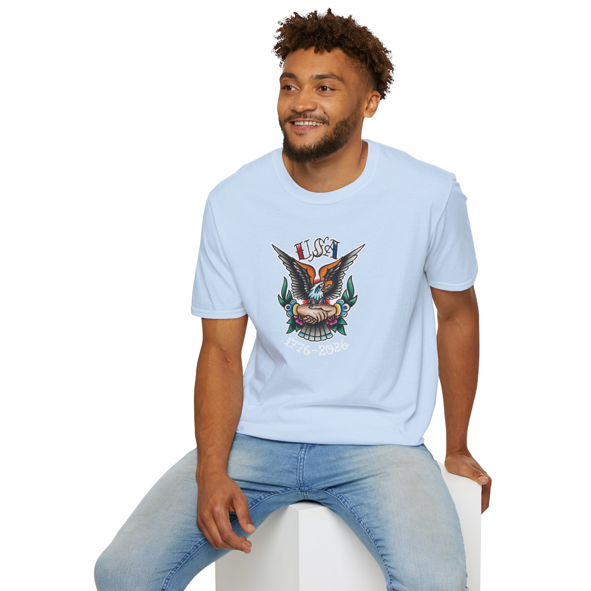 250th Anniversary 1776-2026 Clasped Hands w/Eagle Unisex Softstyle Tattoo T‑Shirt