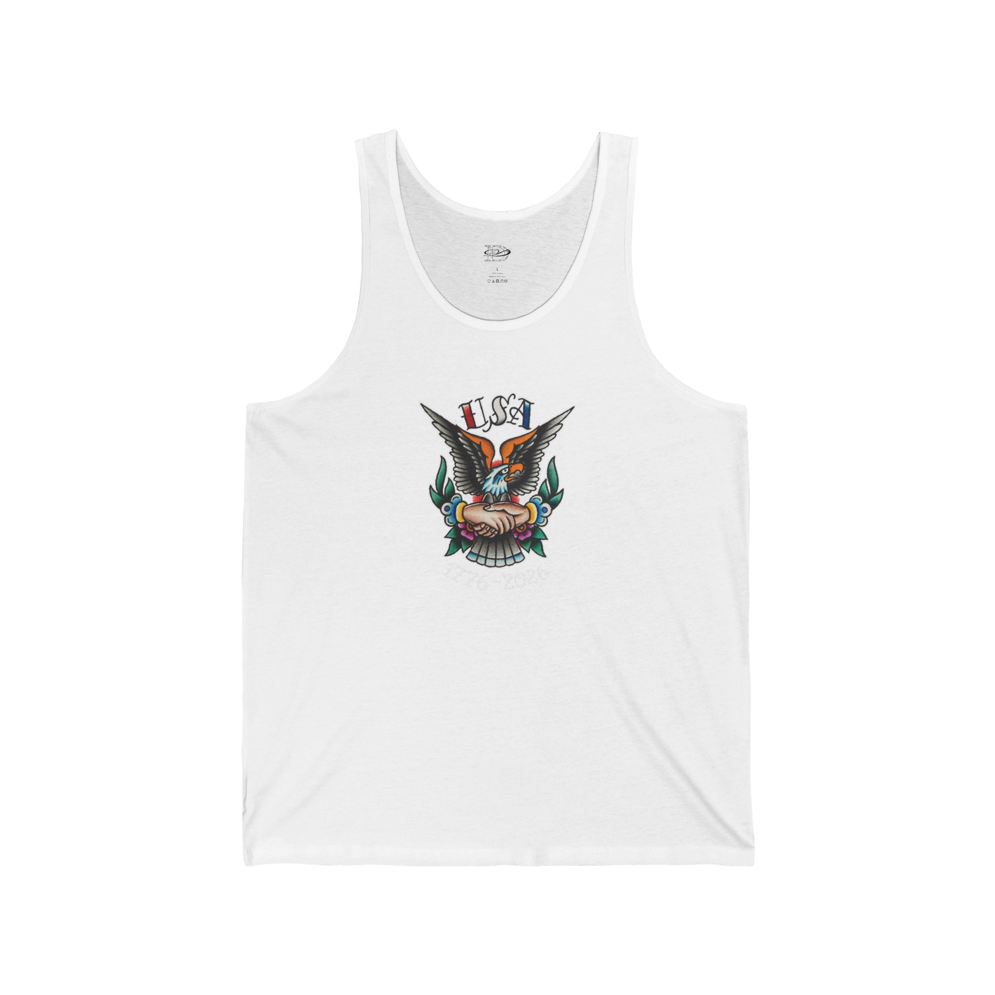 250th Anniversary Eagle w/Clasped Hands Tattoo Design Mens Tank Top
