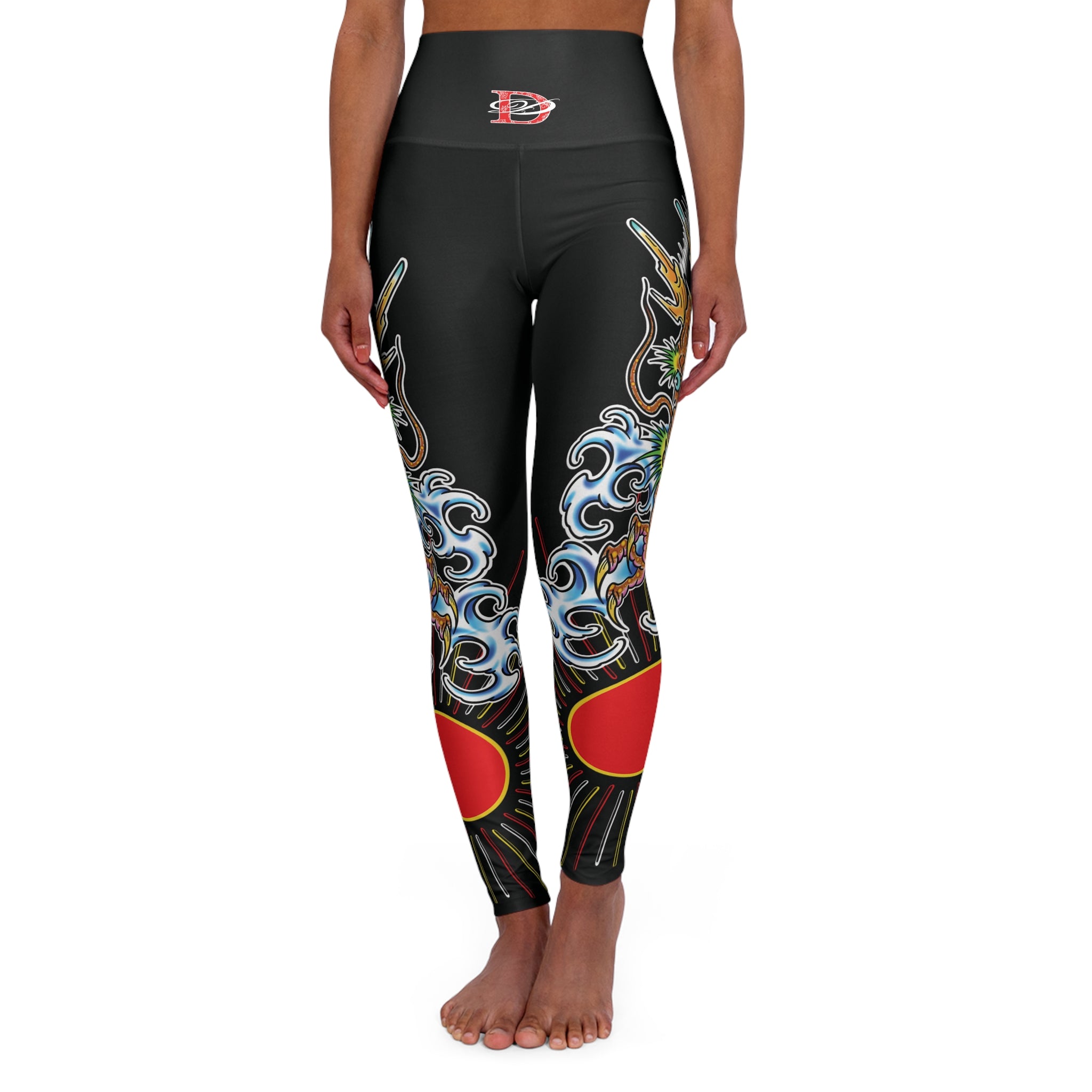 Dragon and Sun Custom Print High Waisted Yoga Leggings (AOP)