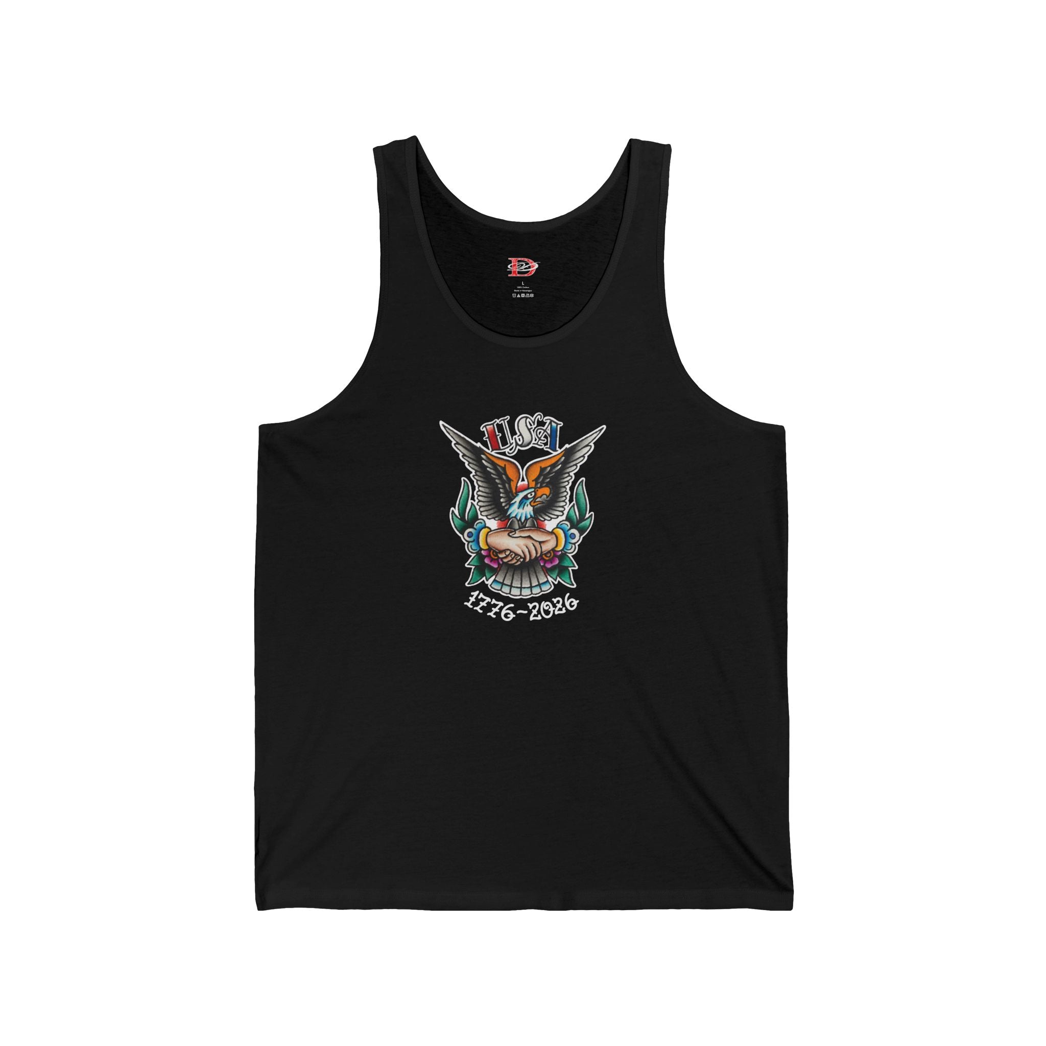 250th Anniversary Eagle w/Clasped Hands Tattoo Design Mens Tank Top