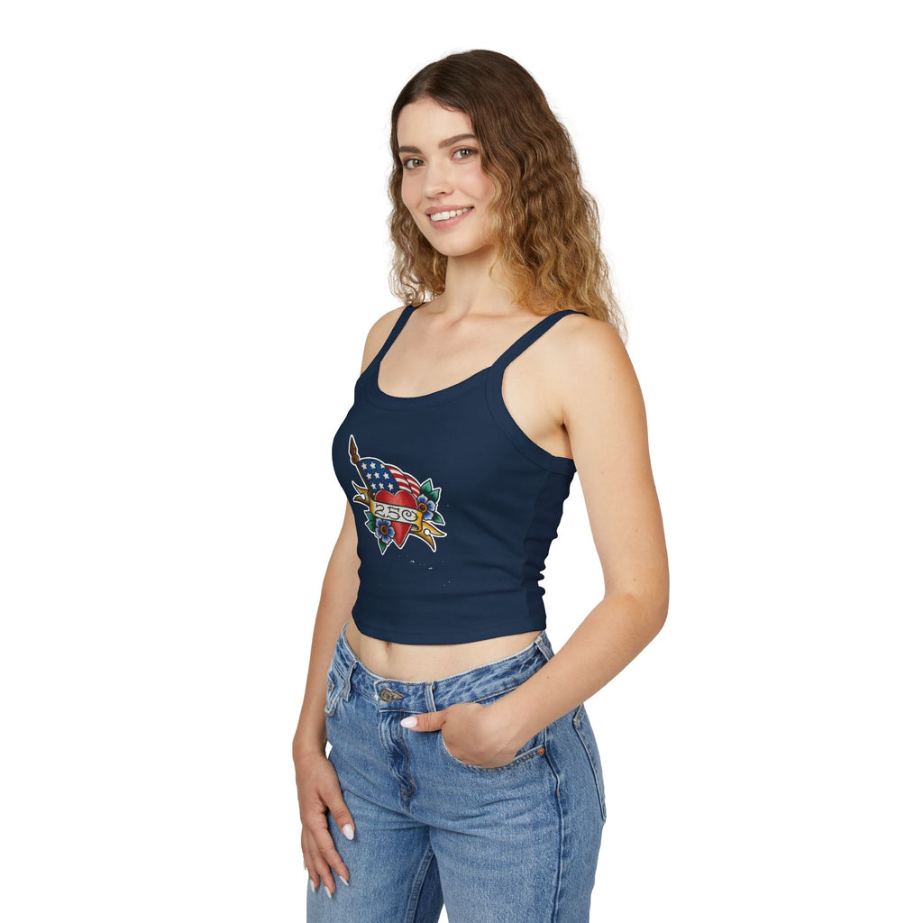 250th Anniversary Banner Heart and Flag Spaghetti Strap Woman's Tank Top
