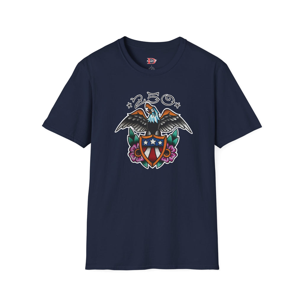 250th Anniversary Eagle w/Flag Shield Tattoo Unisex Softstyle T‑Shirt