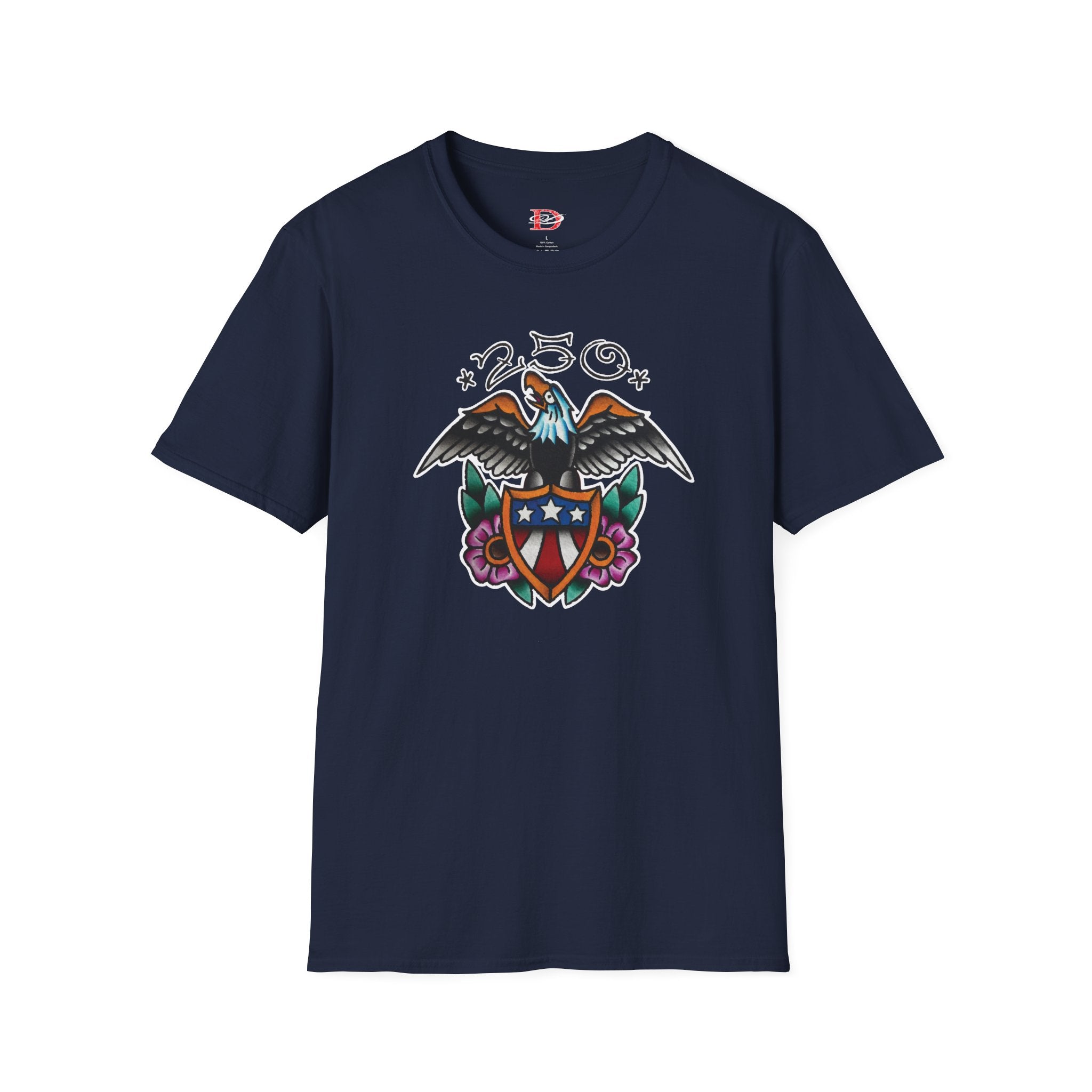 250th Anniversary Eagle w/Flag Shield Tattoo Unisex Softstyle T‑Shirt