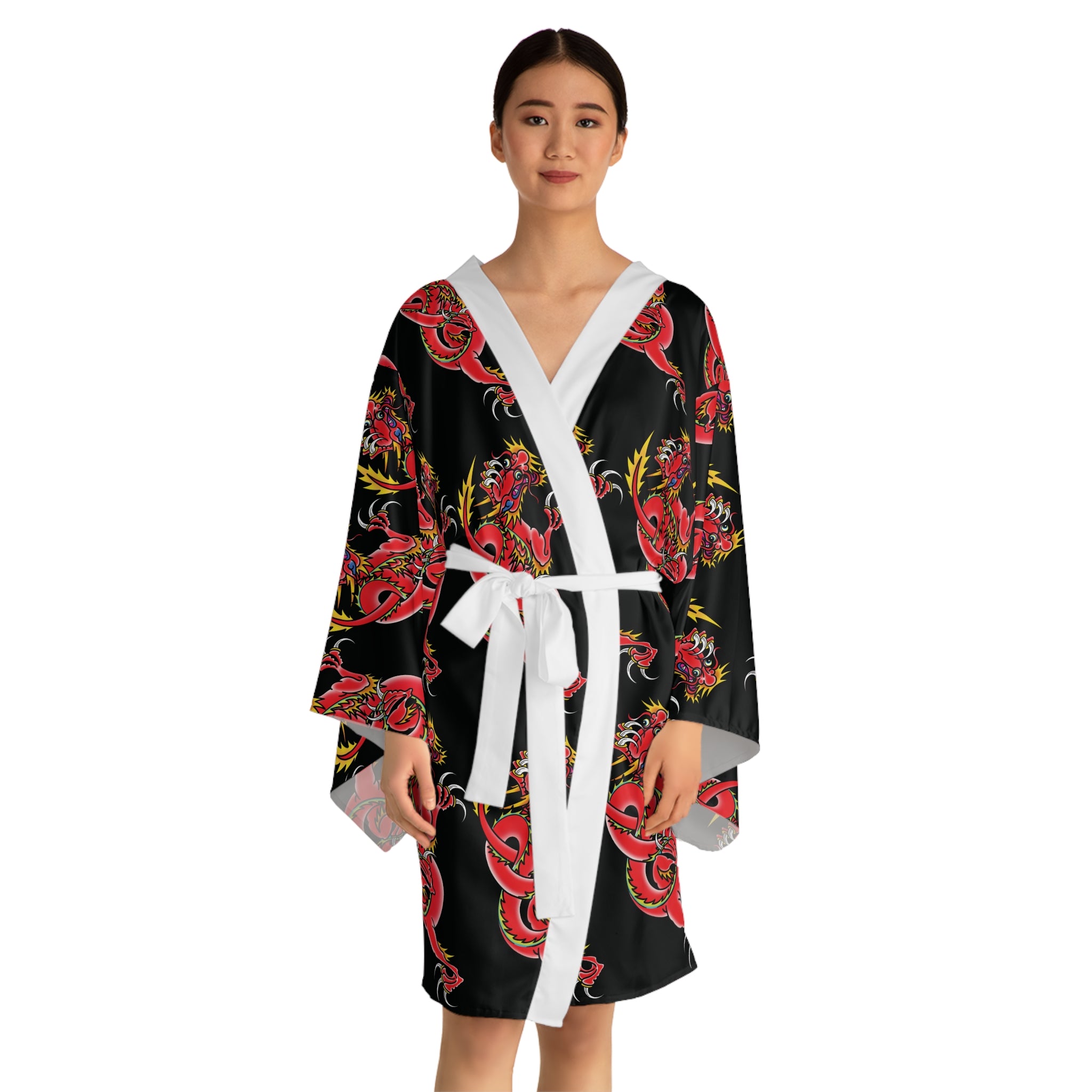 Custom Dragon Pattern Long Sleeve Kimono Robe AOP