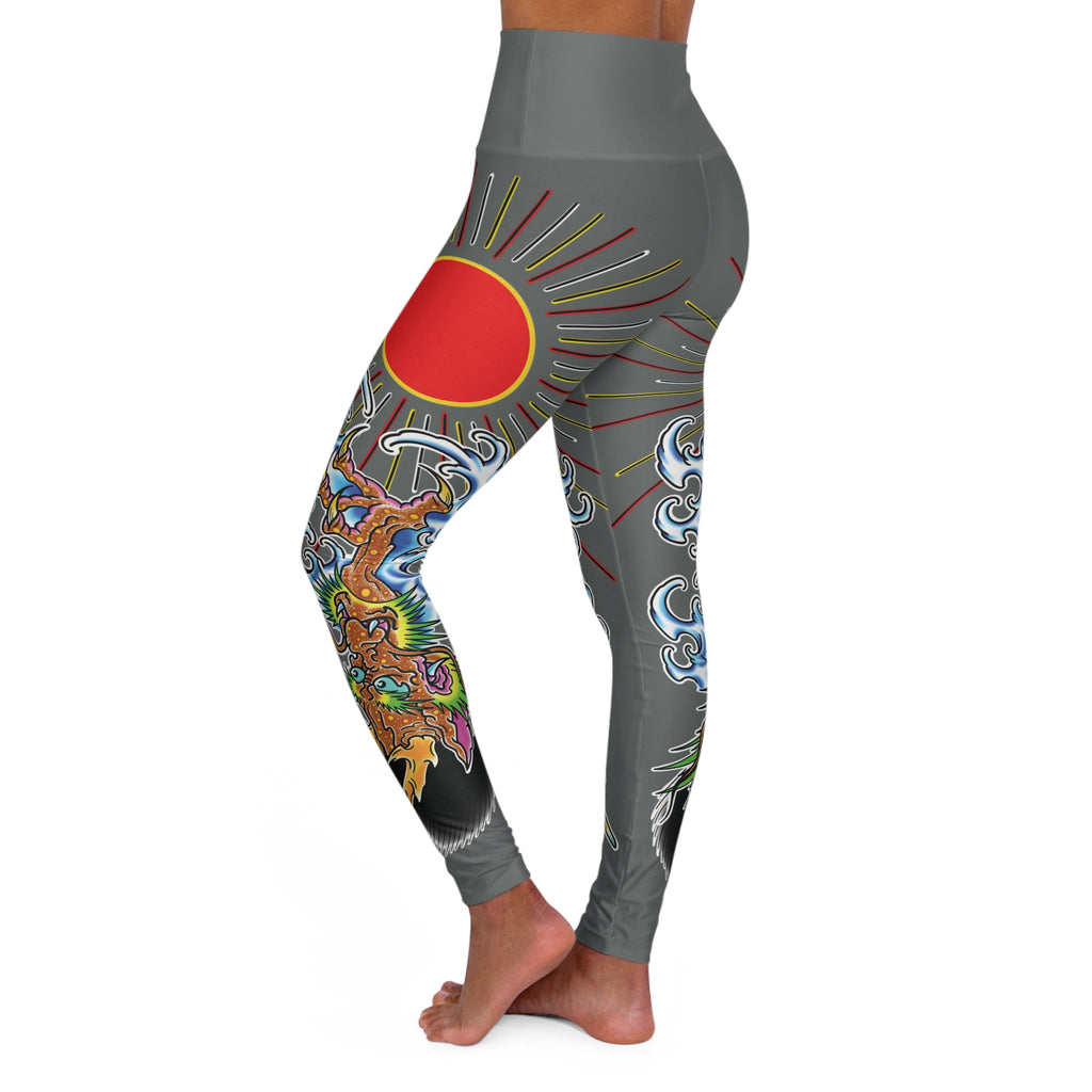 Dragon and Sun Custom Print High Waisted Yoga Leggings (AOP)