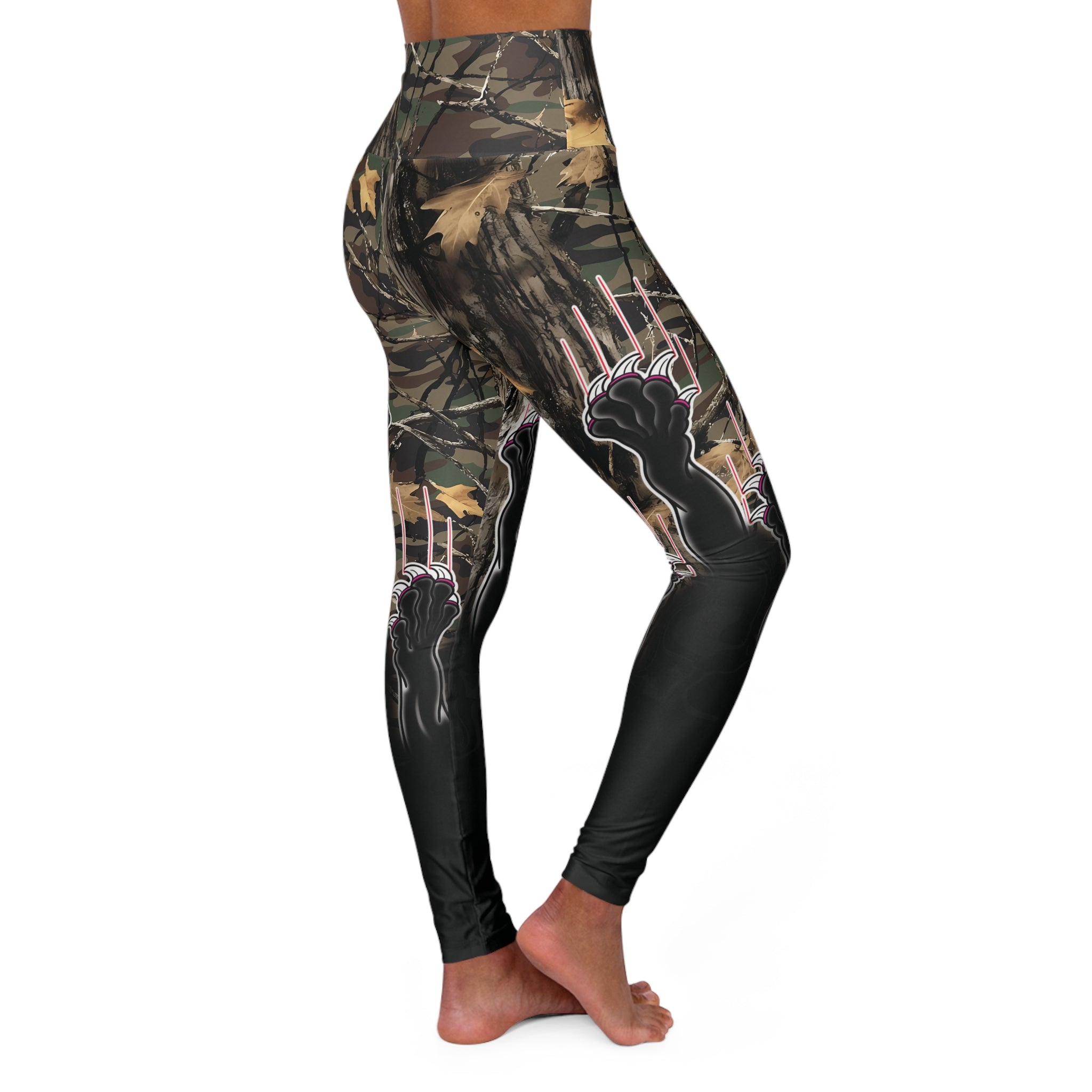 Clawing Panther Paws Real Tree Camo Print High Waisted Yoga Leggings (AOP)