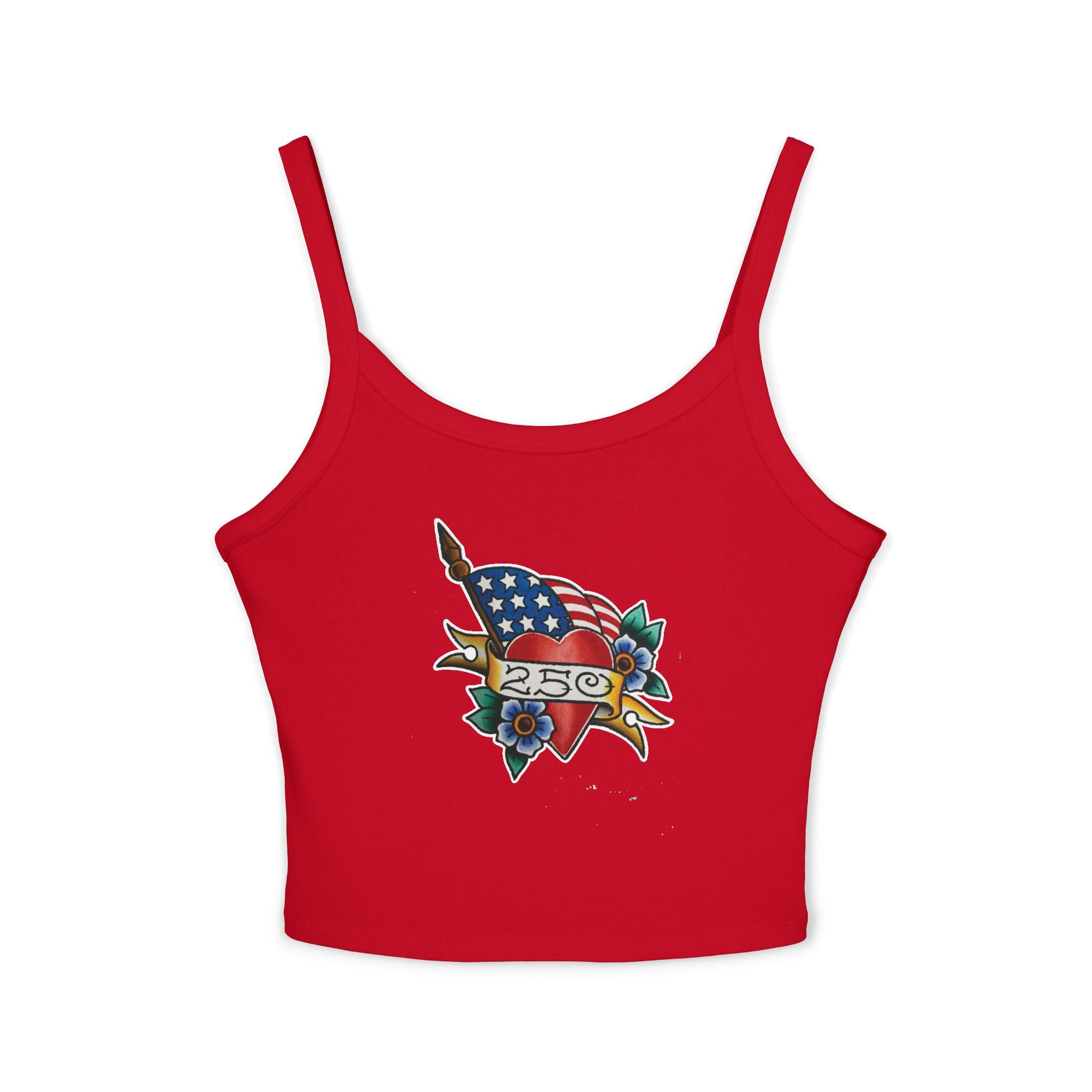 250th Anniversary Banner Heart and Flag Spaghetti Strap Woman's Tank Top