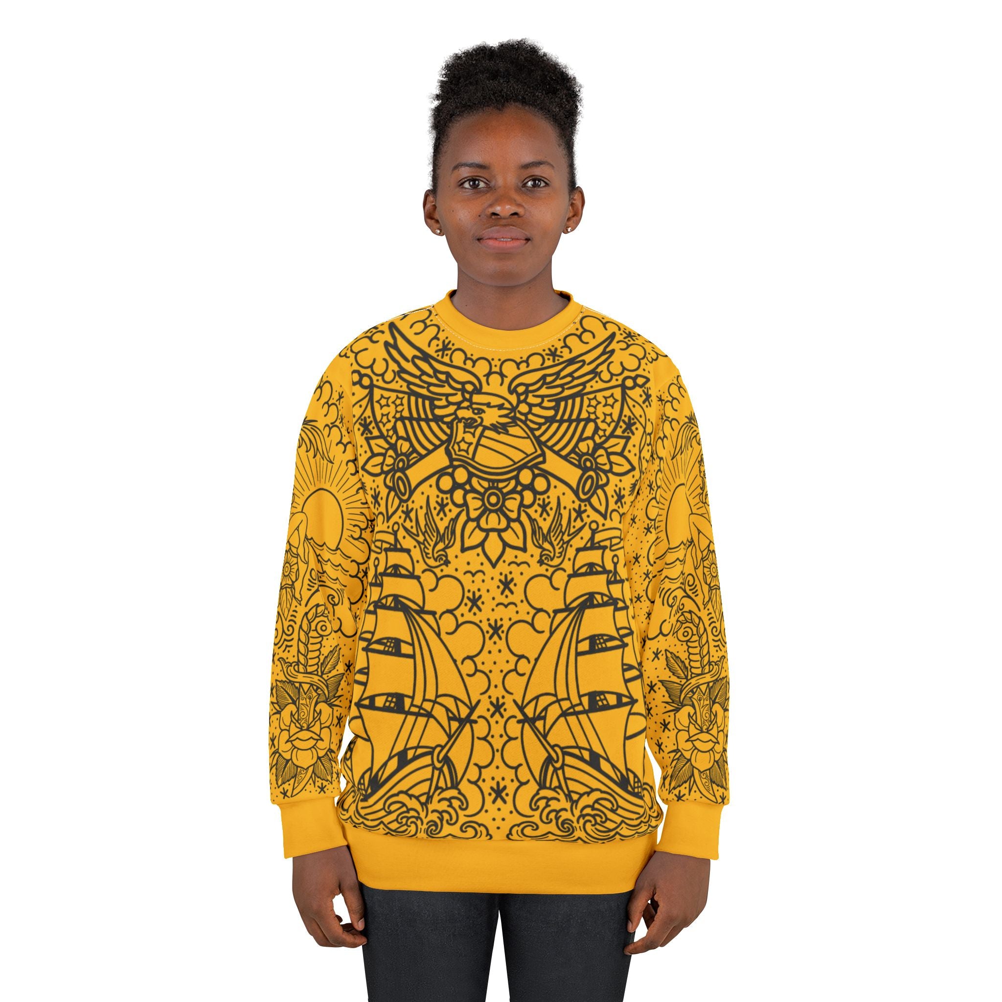 Traditional American Tattoo Body Suit Unisex Crewneck Sweatshirt AOP