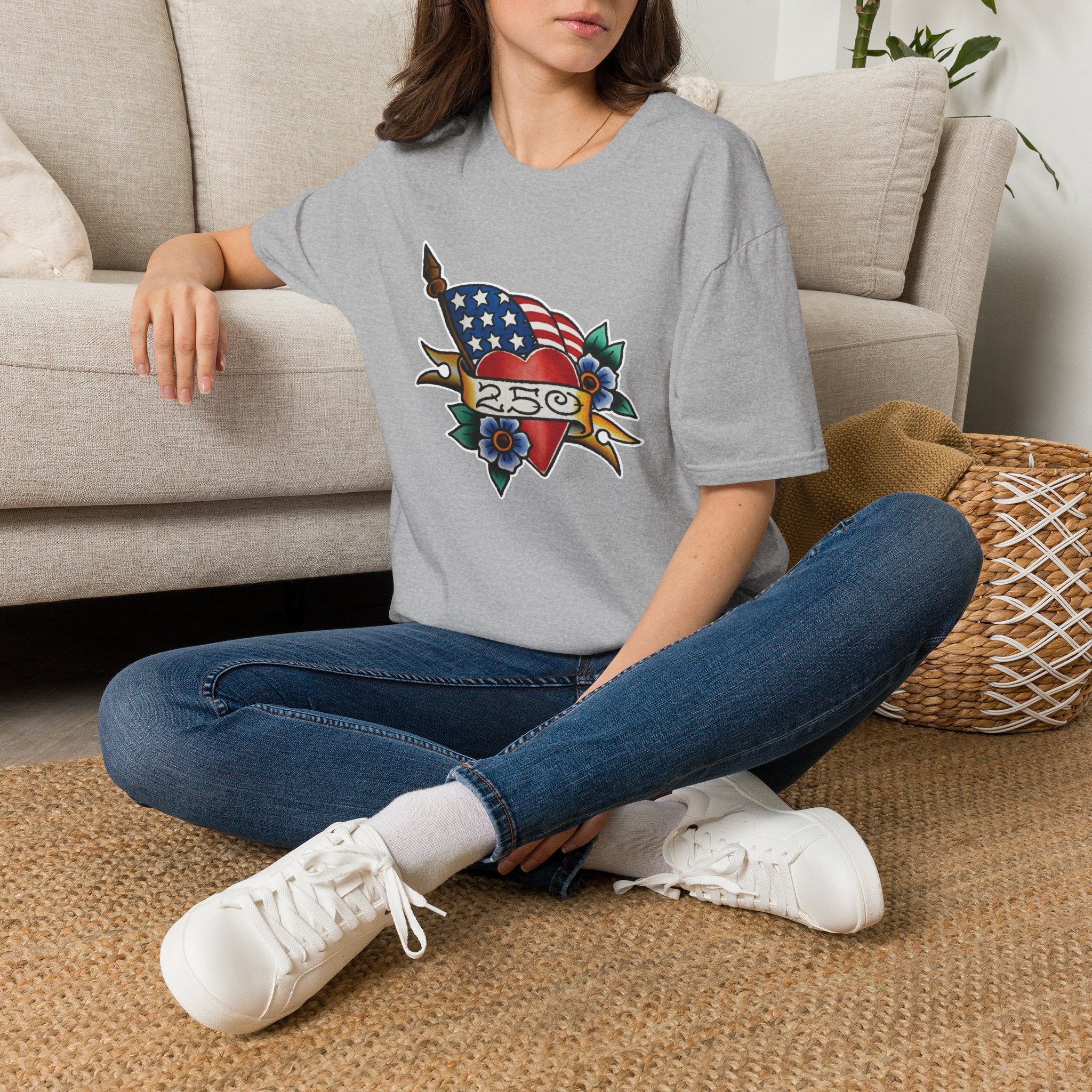 250th Anniversary American Flag and Heart Tattoo Unisex Softstyle T‑Shirt