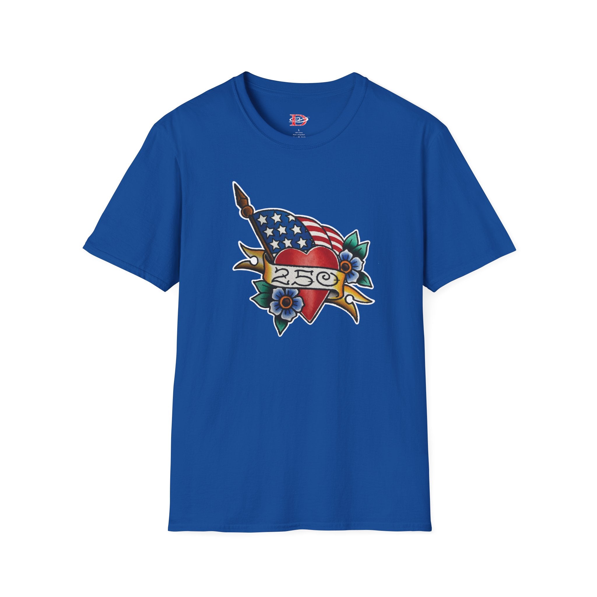 250th Anniversary American Flag and Heart Tattoo Unisex Softstyle T‑Shirt
