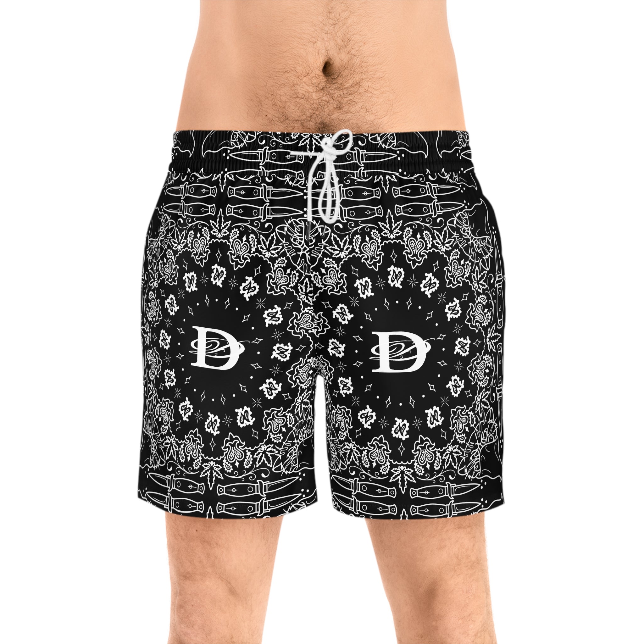 DD Custom Bandana Pattern Men's Mid-Length Swim Shorts AOP