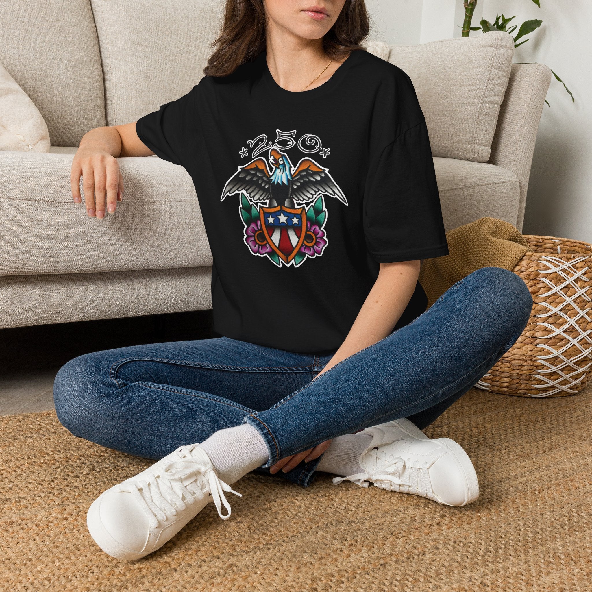 250th Anniversary Eagle w/Flag Shield Tattoo Unisex Softstyle T‑Shirt