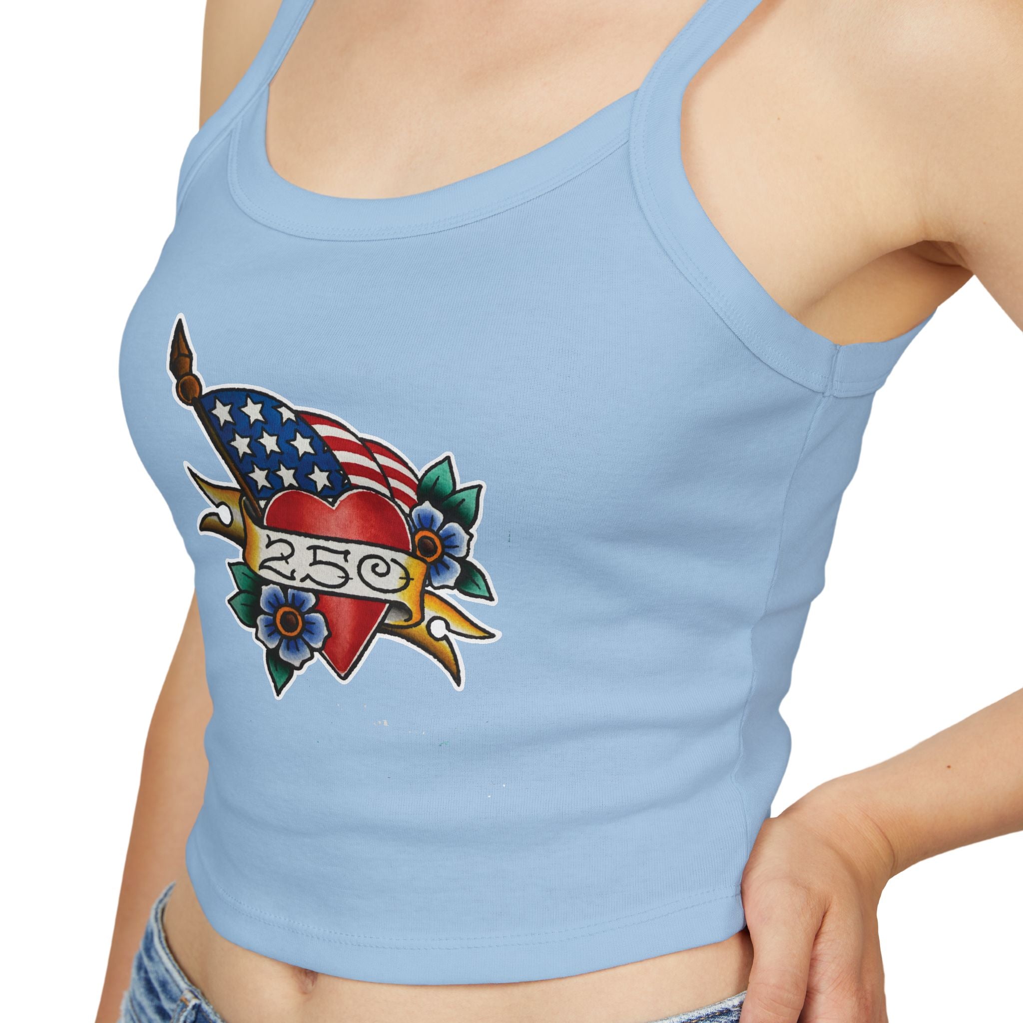 250th Anniversary Banner Heart and Flag Spaghetti Strap Woman's Tank Top