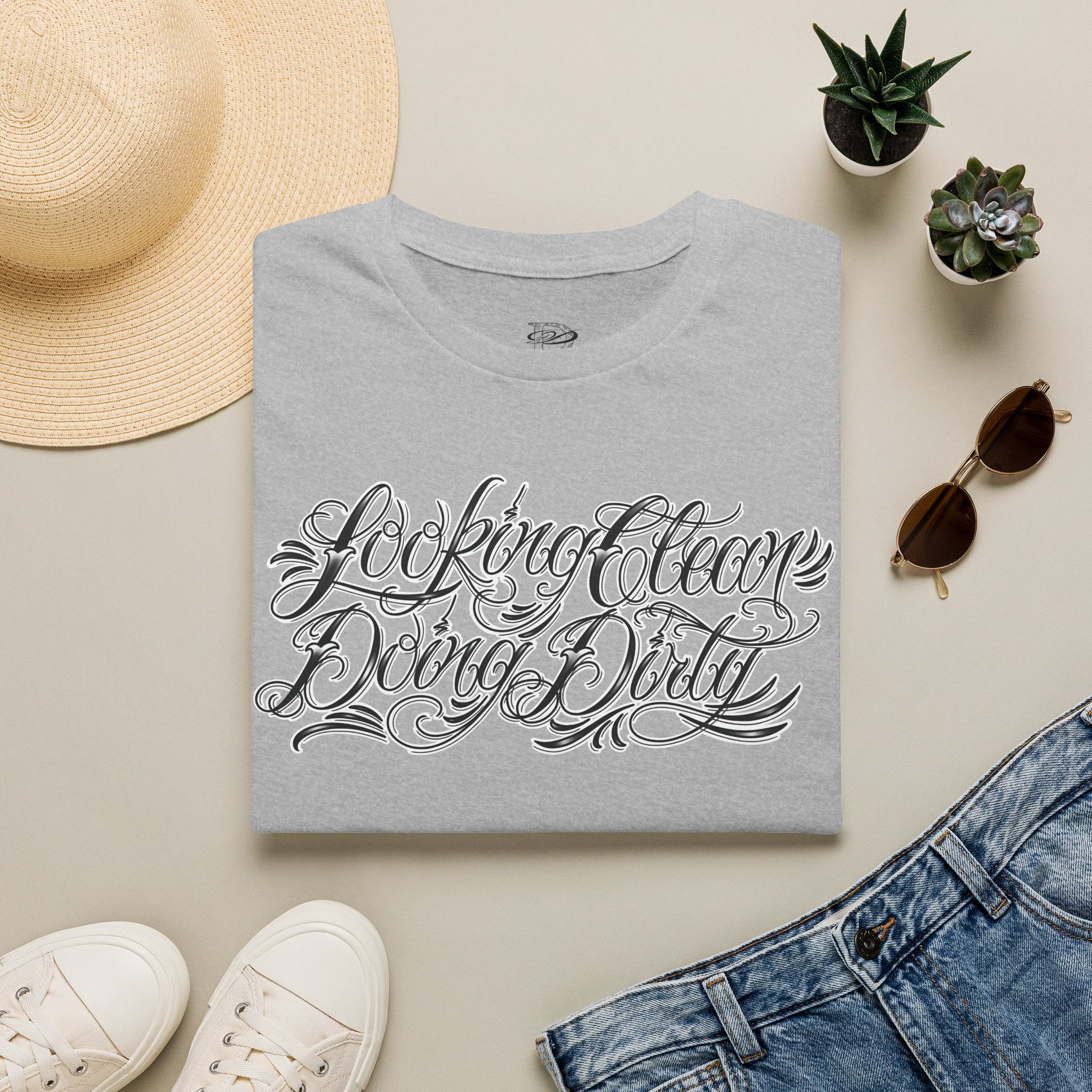"Looking Clean, Doing Dirty" Tattoo Script Softstyle Unisex T-Shirt