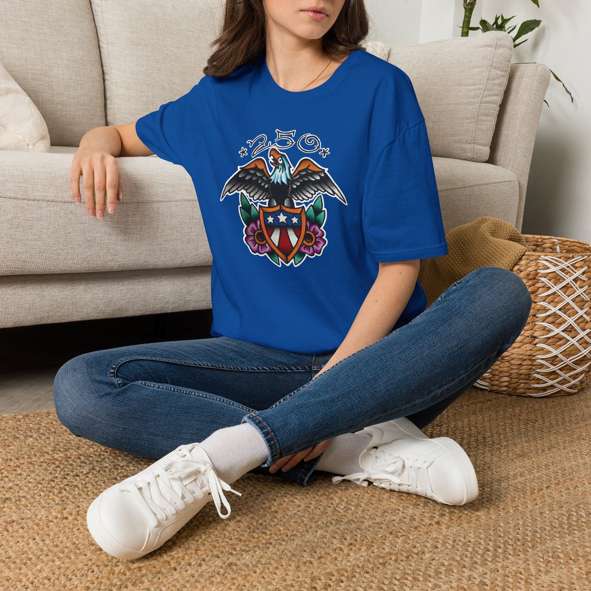 250th Anniversary Eagle w/Flag Shield Tattoo Unisex Softstyle T‑Shirt