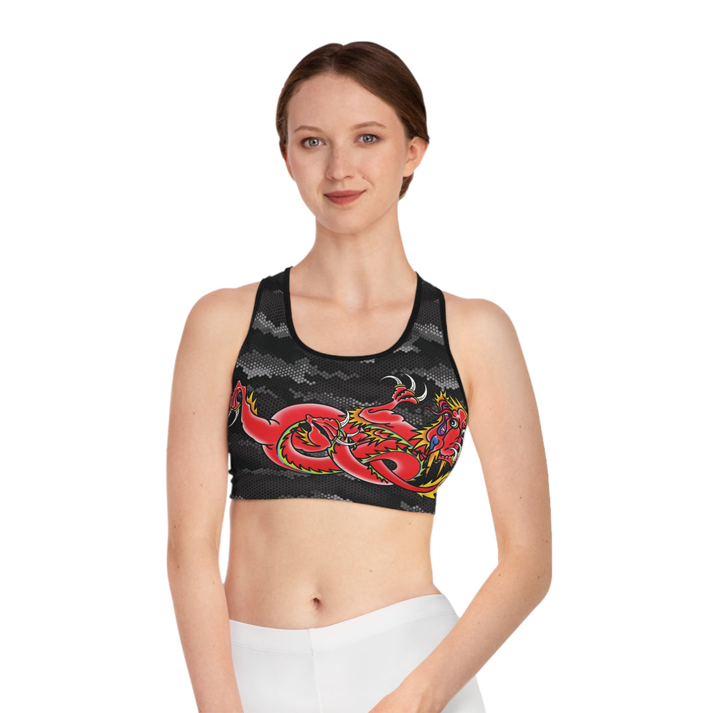 Dragon Hexagon Urban Camo Print Sports Bra AOP
