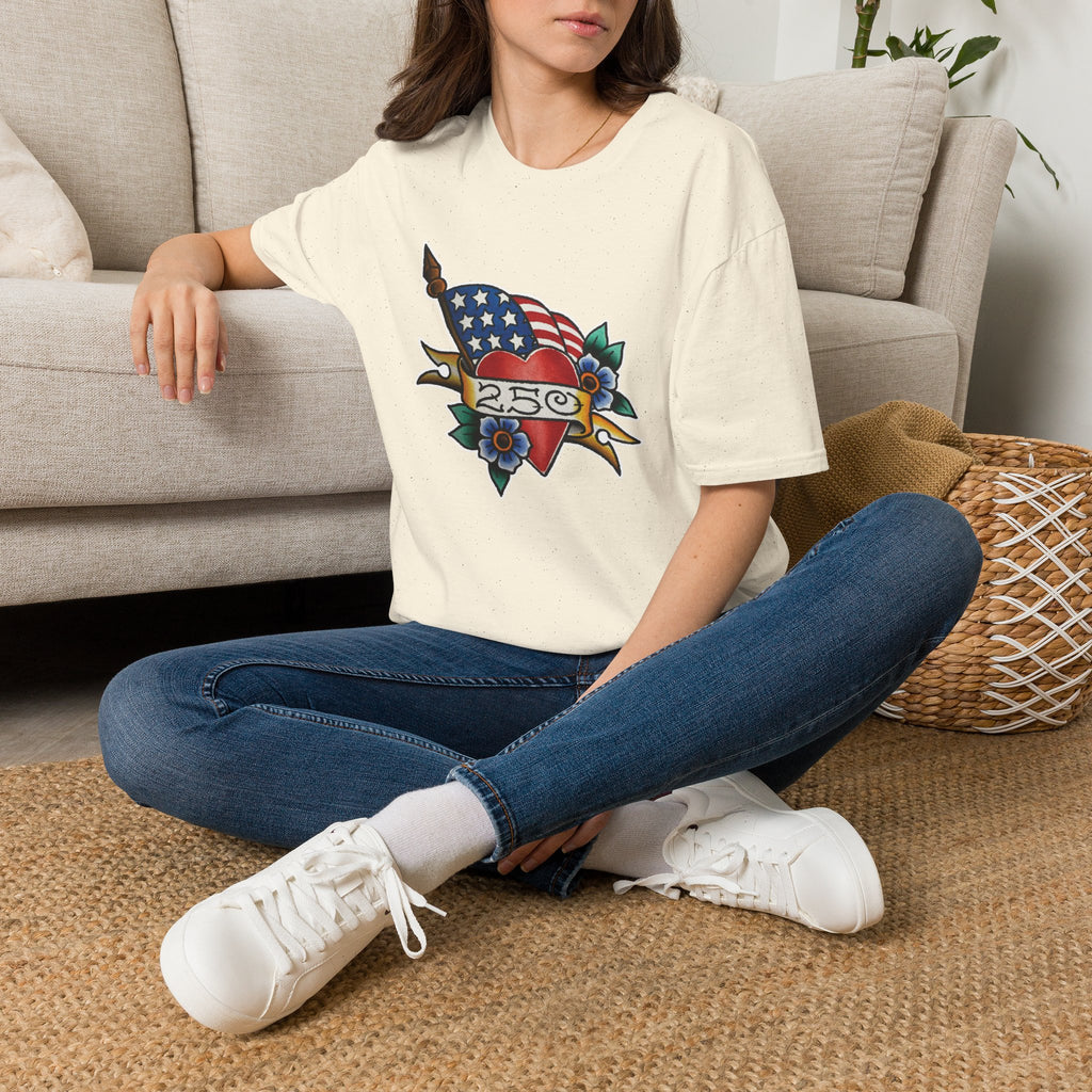 250th Anniversary American Flag and Heart Tattoo Unisex Softstyle T‑Shirt
