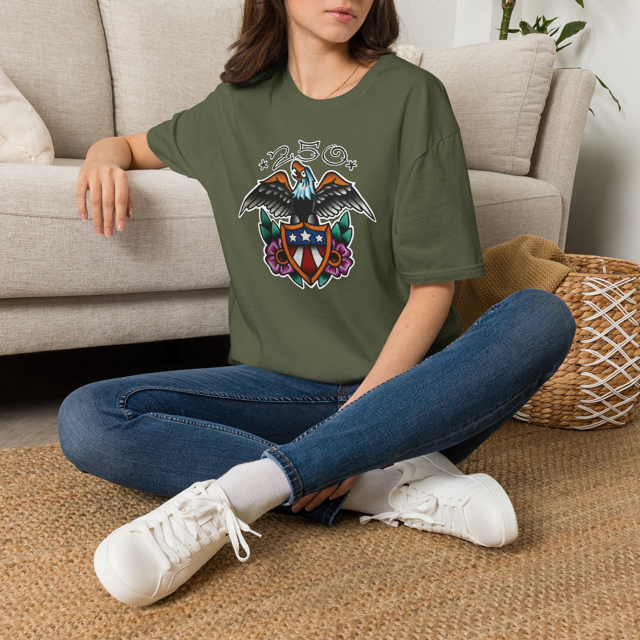 250th Anniversary Eagle w/Flag Shield Tattoo Unisex Softstyle T‑Shirt