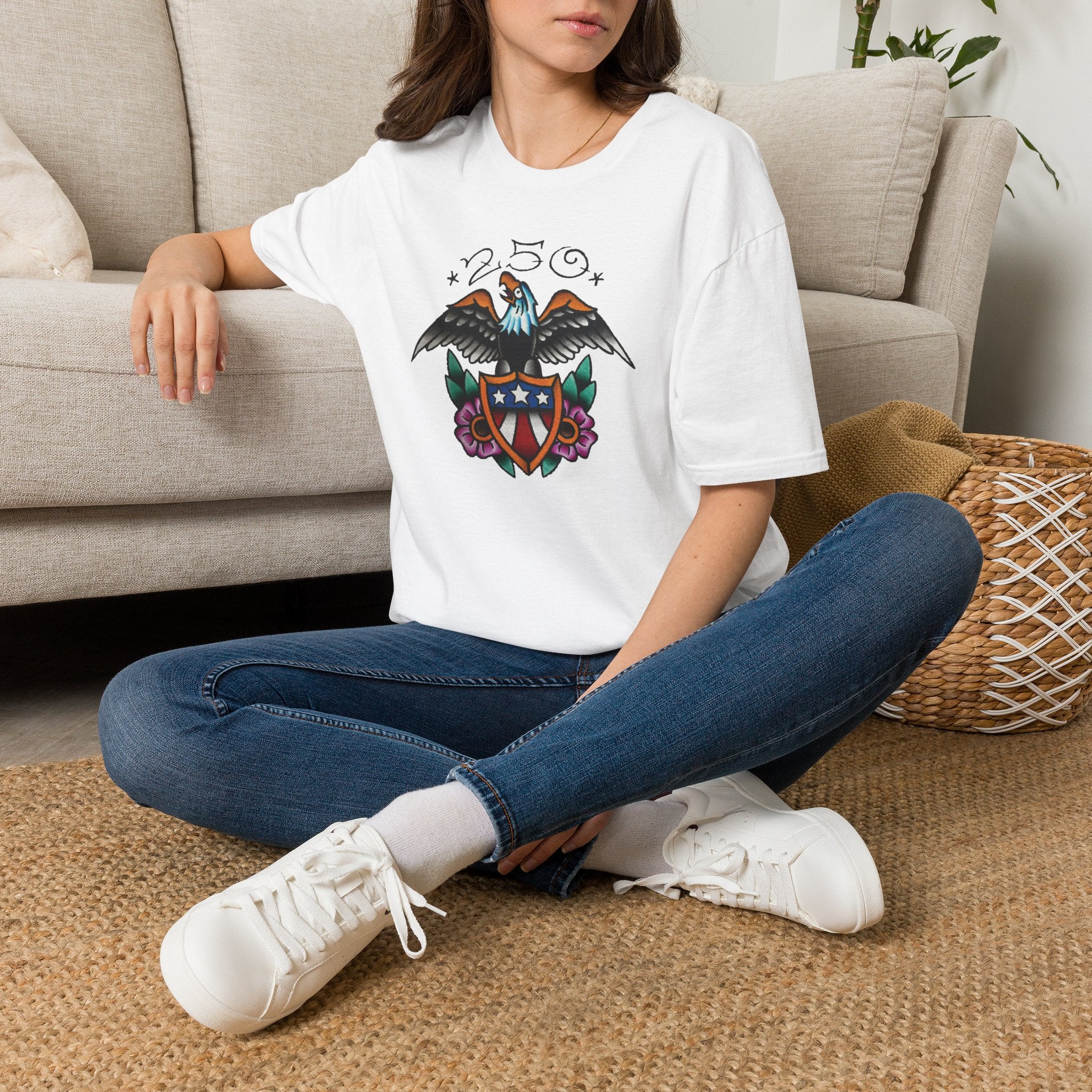 250th Anniversary Eagle w/Flag Shield Tattoo Unisex Softstyle T‑Shirt
