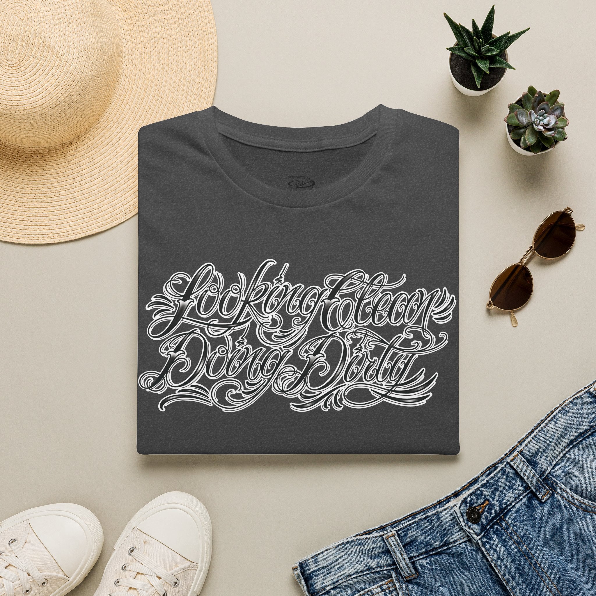 "Looking Clean, Doing Dirty" Tattoo Script Softstyle Unisex T-Shirt
